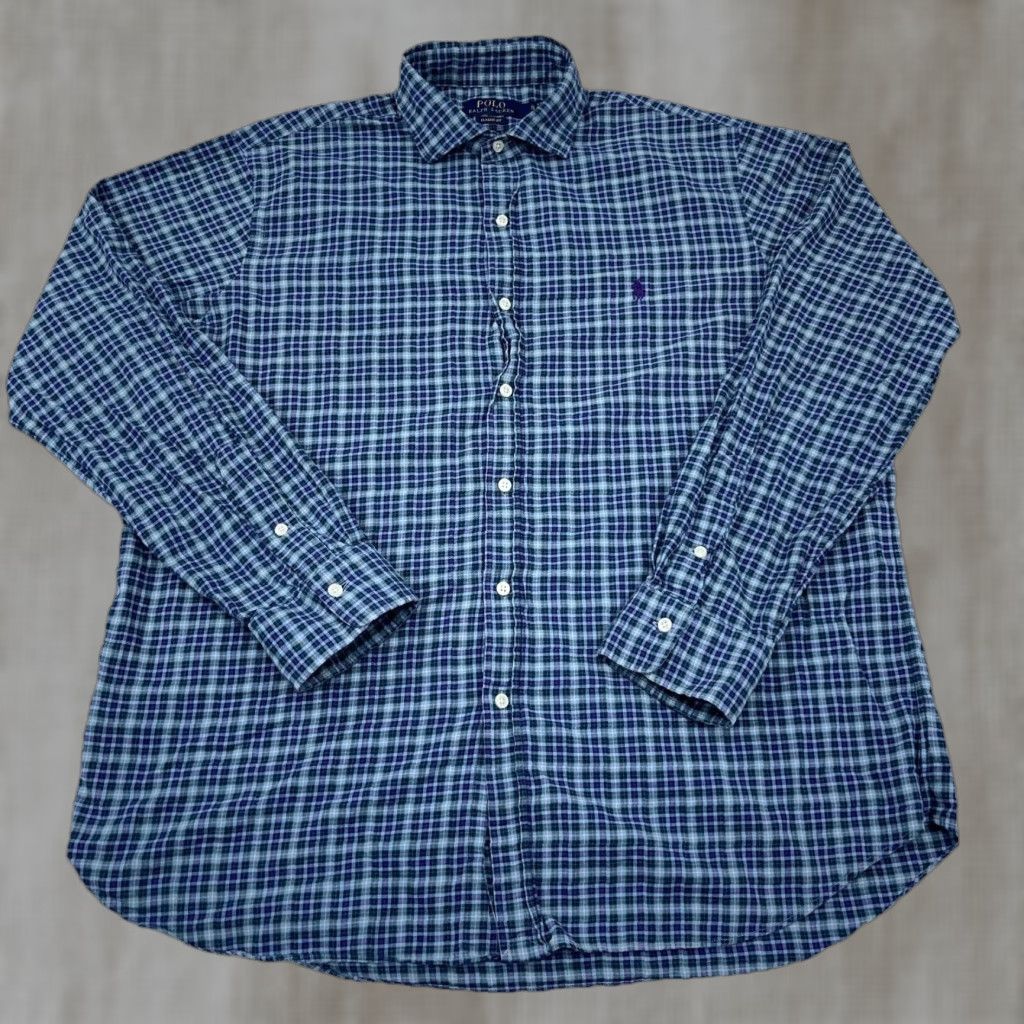 Polo Ralph Lauren Polo Ralph Lauren Shirt Men XL Blue Purple Button Up Lightweight Flannel Dress Size 46R - 1 Thumbnail