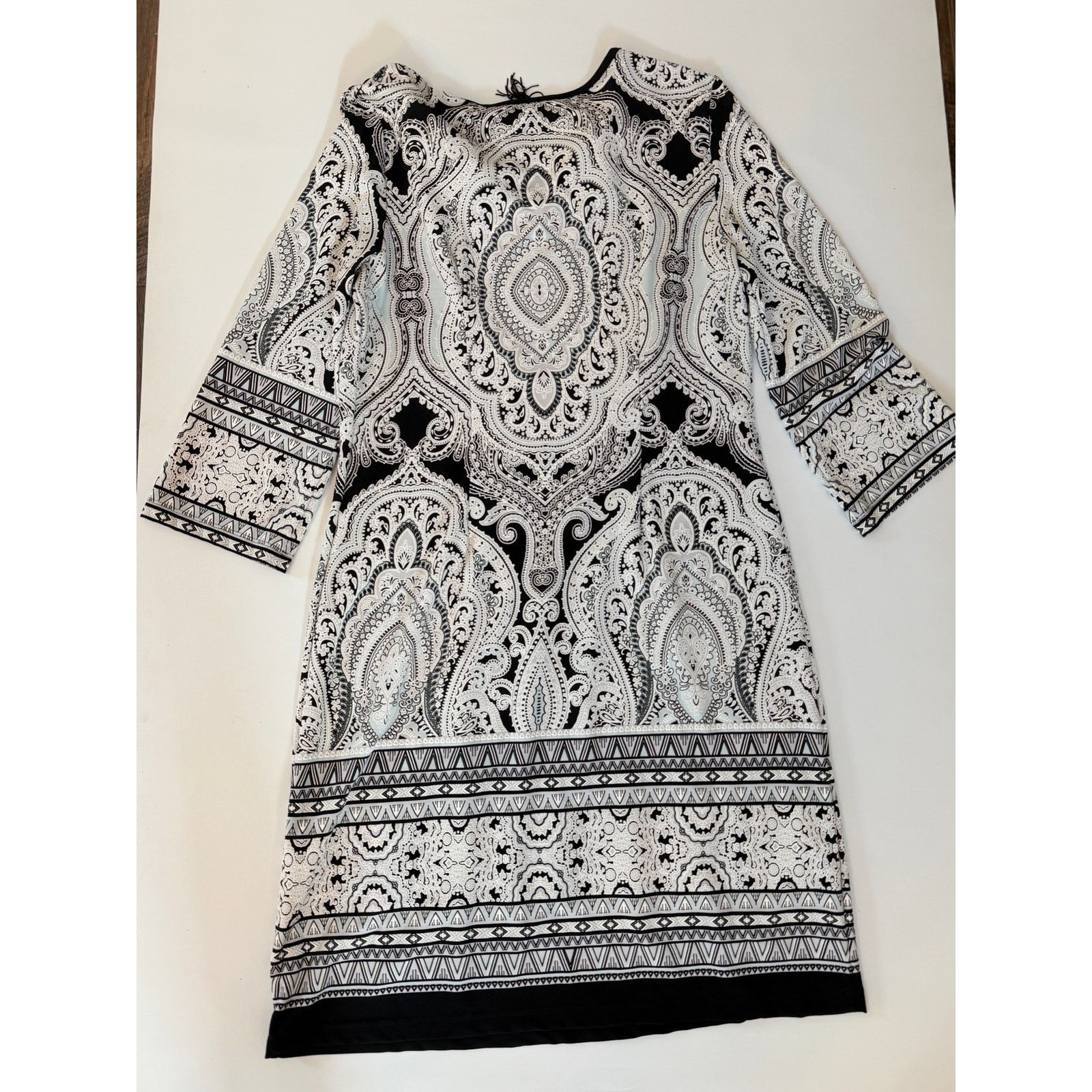 Other Sandra Darren Paisley Boho Sheath Dress 3/4 Sleeve textured Size L / US 10 / IT 46 - 8 Thumbnail