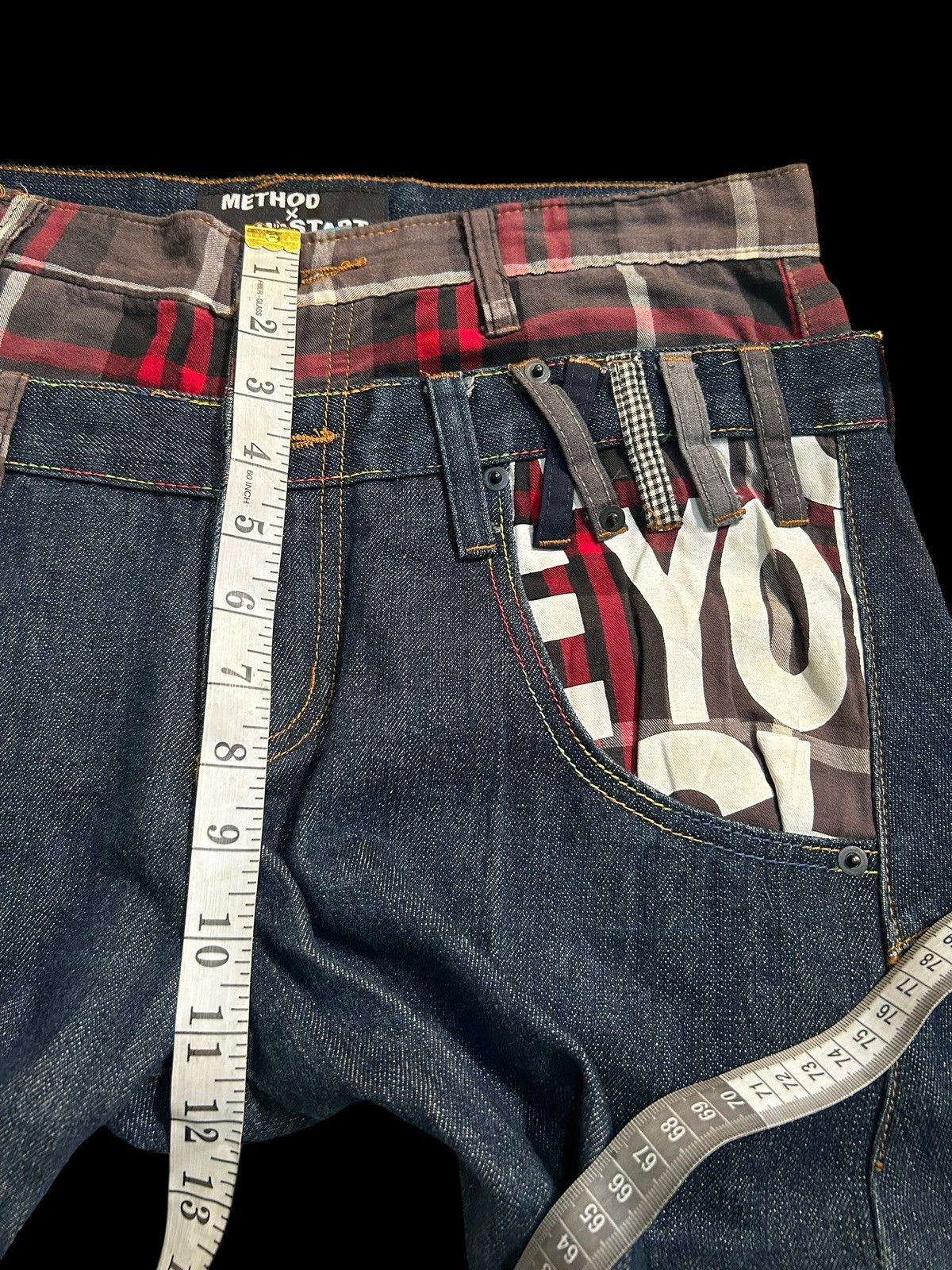 Japanese Brand × Kapital × Vintage DOUBLE WAIST JAPANESE PUNK GRUNGE STYLE DENIM JEANS Size US 32 / EU 48 - 13 Thumbnail