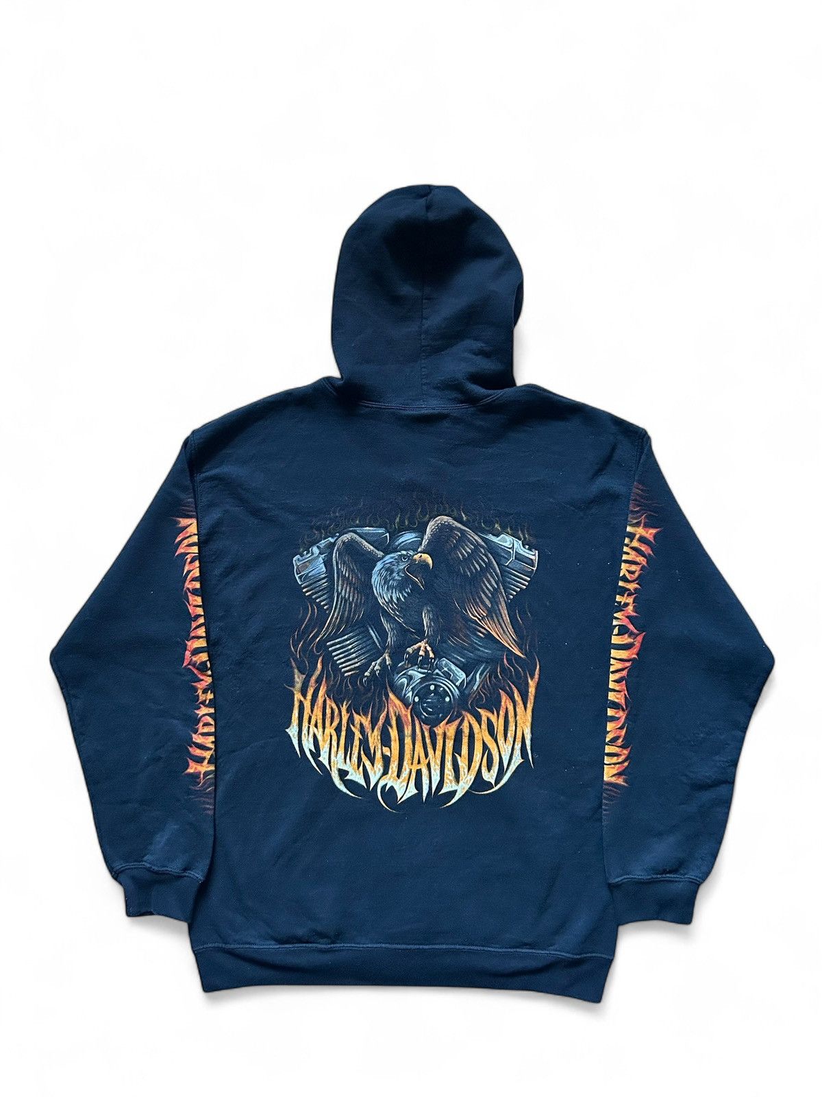 Vintage Harley Davidson Zip Up Hoodie Flame Sleeve