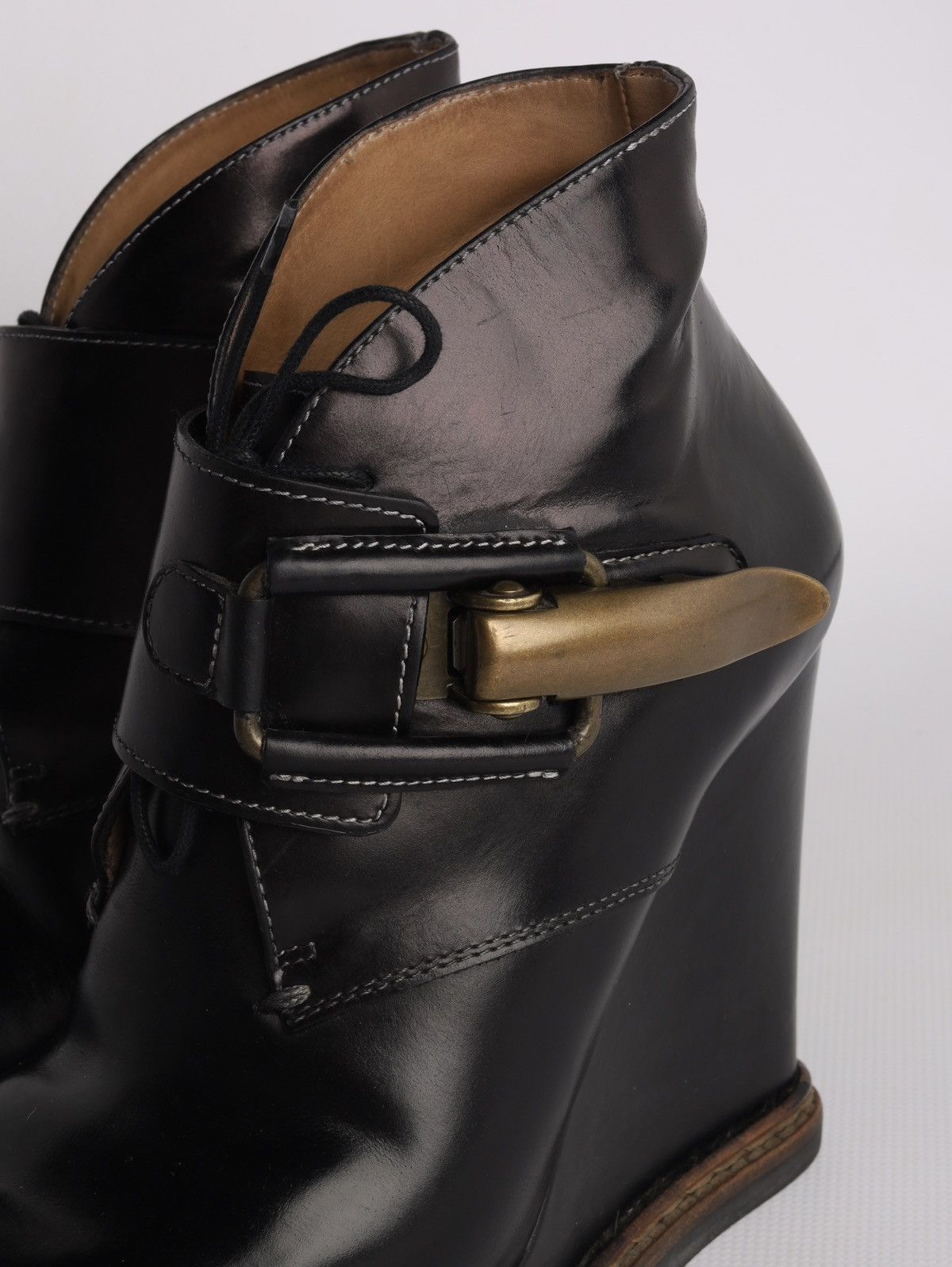 Jil Sander Jil Sander Leather Black Hi Heel Boots Platform Wedge Buckle Size US 6 / IT 36 - 3 Thumbnail