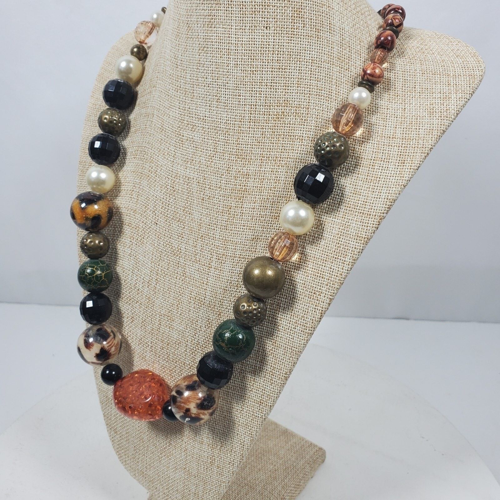 The Unbranded Brand Vintage BOHO Necklace 25" Black Orange Brown Animal Print Size ONE SIZE - 3 Thumbnail