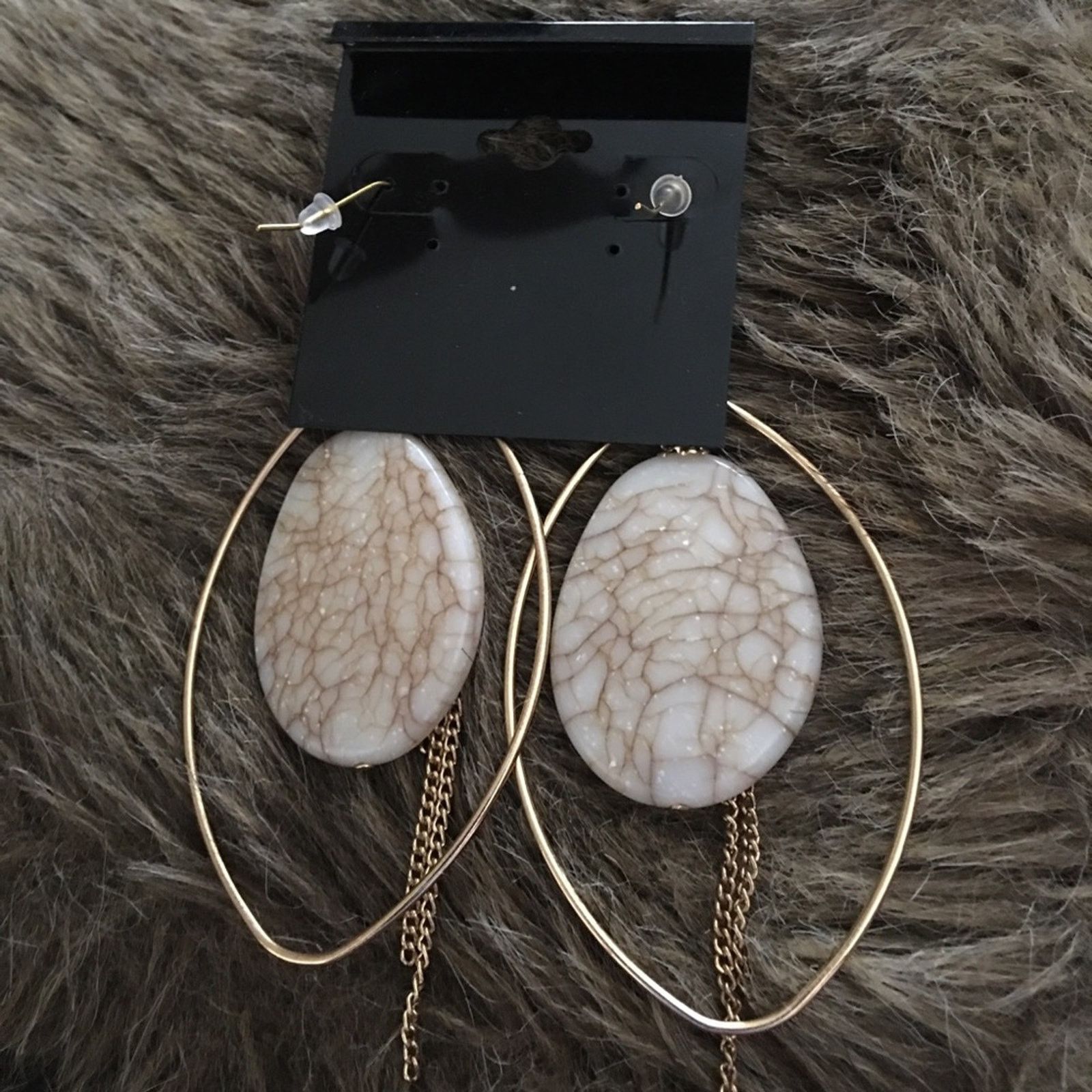 Jewelry Marble glass caged stone chain accent earrings Size ONE SIZE - 3 Thumbnail