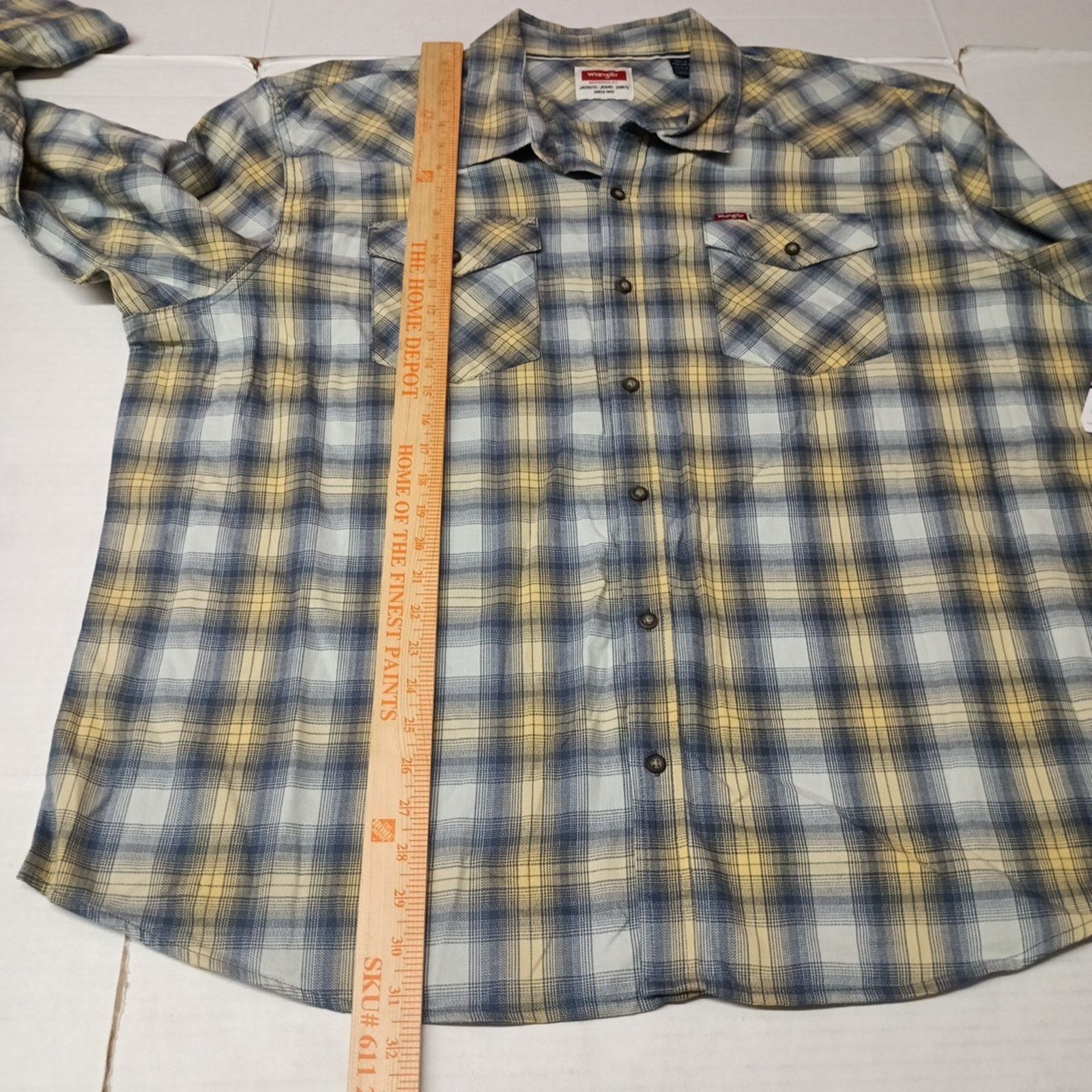Wrangler Wrangler Cowboy Wash Shirt Men's Size 3XL Blue Yellow Plaid Size US XXL / EU 58 / 5 - 6 Thumbnail