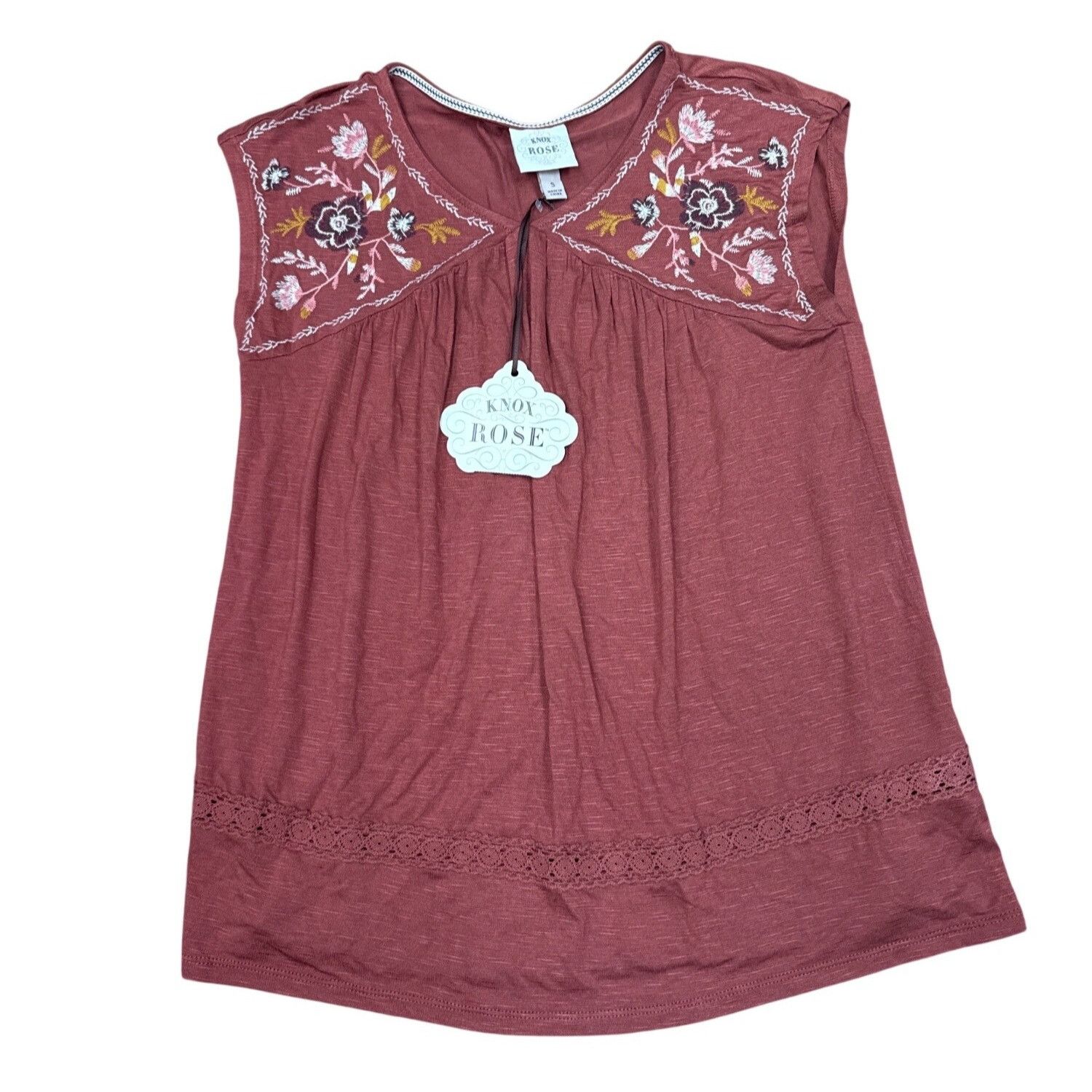 Other Knox Rose Embroidered Sleeveless Top Small Rayon/Spandex Ble Size S / US 4 / IT 40 - 1 Thumbnail