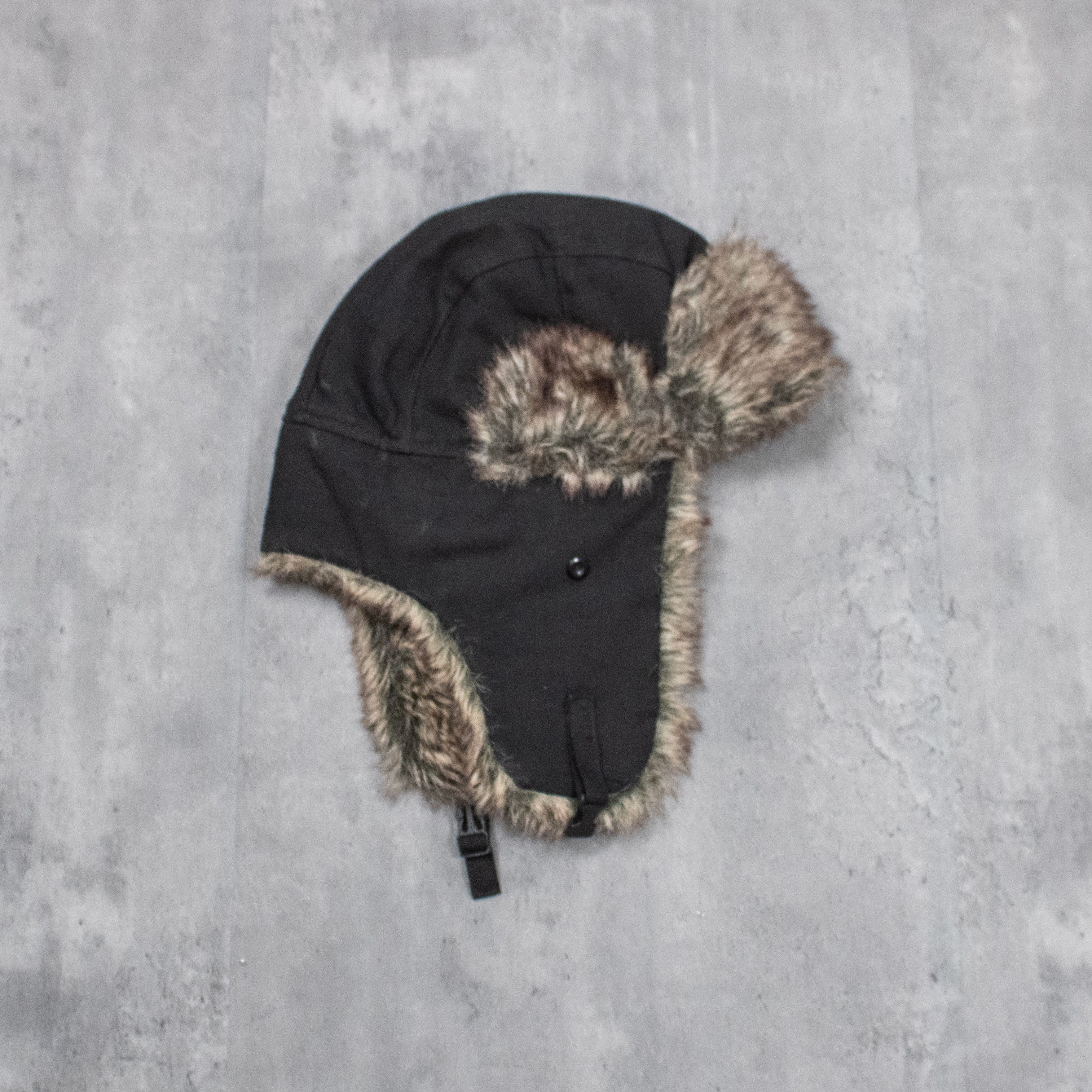 Japanese Brand Y2K 2000's 00's Ushanka Black Canvas Black Faux Fur Hat Size ONE SIZE - 2 Thumbnail