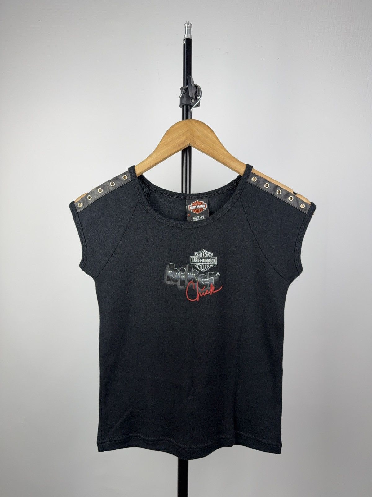 Harley Davidson × Vintage Harley-Davidson Biker Chick Top – Grommet Shoulder – S Size S / US 4 / IT 40 - 1 Thumbnail