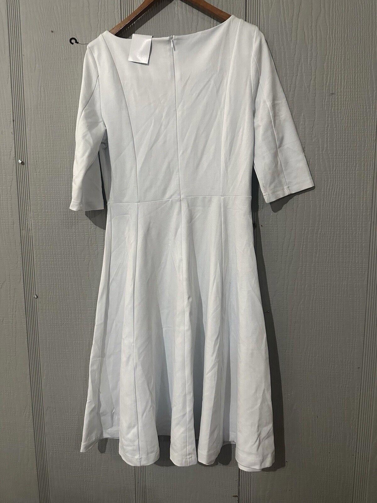 Designer Elegant Light Blue A-Line Dress with 3/4 Sleeves Size L / US 10 / IT 46 - 3 Thumbnail