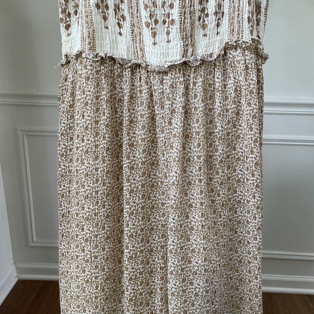 Other Sim & Sam Smocked Top Jumpsuit Natural Ivory Calico S Size US 29 - 3 Thumbnail