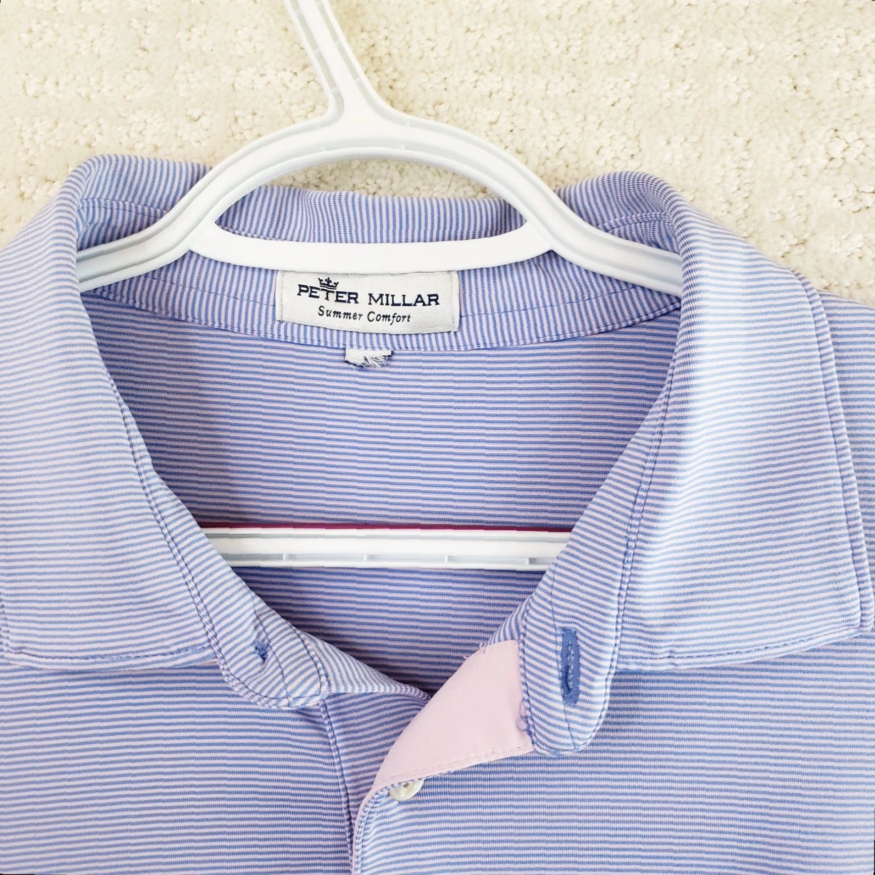 Peter Millar Peter Millar Polo Shirt Men's L Blue Pink Striped Summer Comfort Golf Belfair Shirt Size US L / EU 52-54 / 3 - 6 Thumbnail