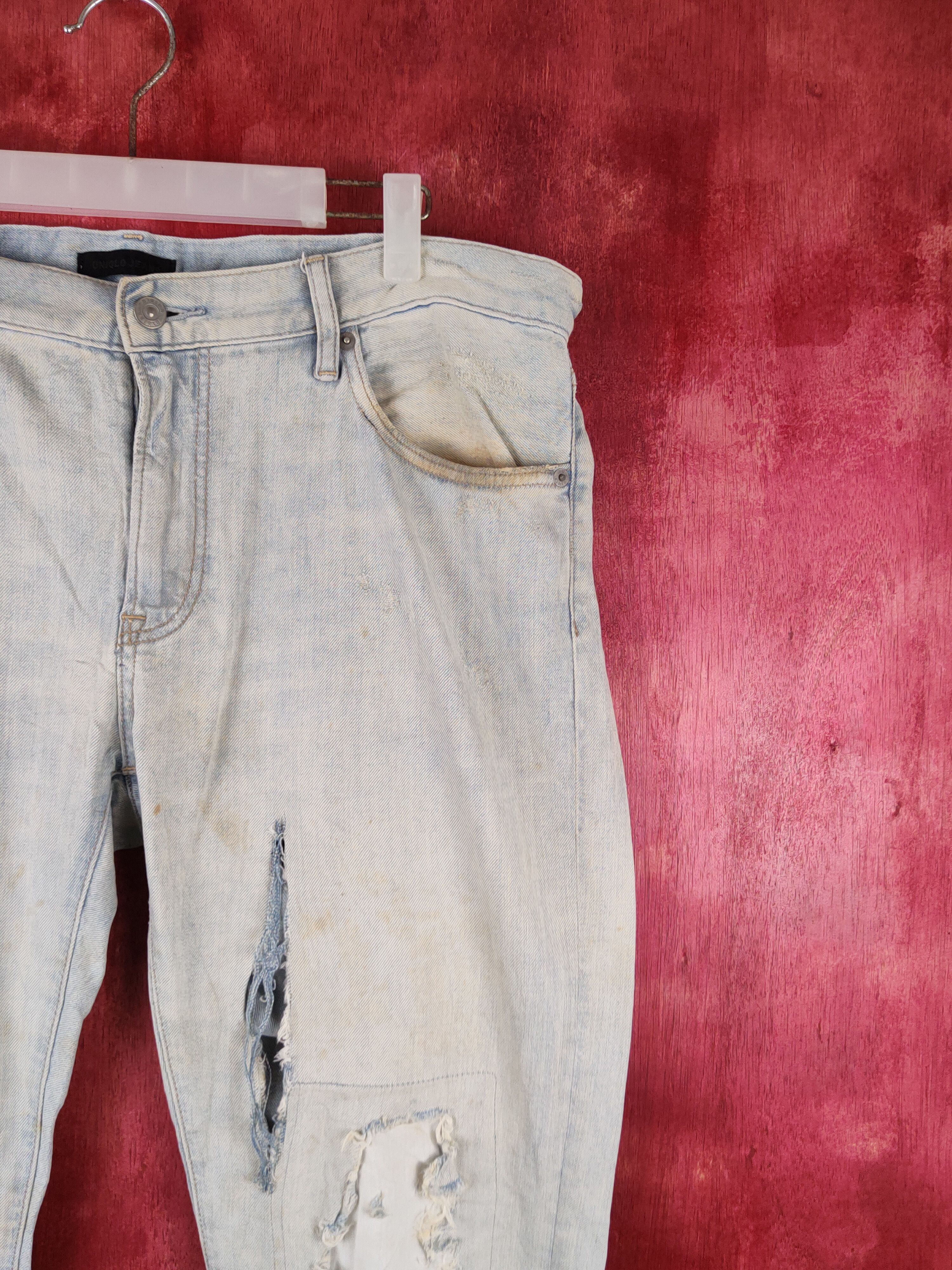 Japanese Brand Uniqlo Faded Distressed dirty patchwork ripped Denim #S1533 Size US 37 - 6 Thumbnail