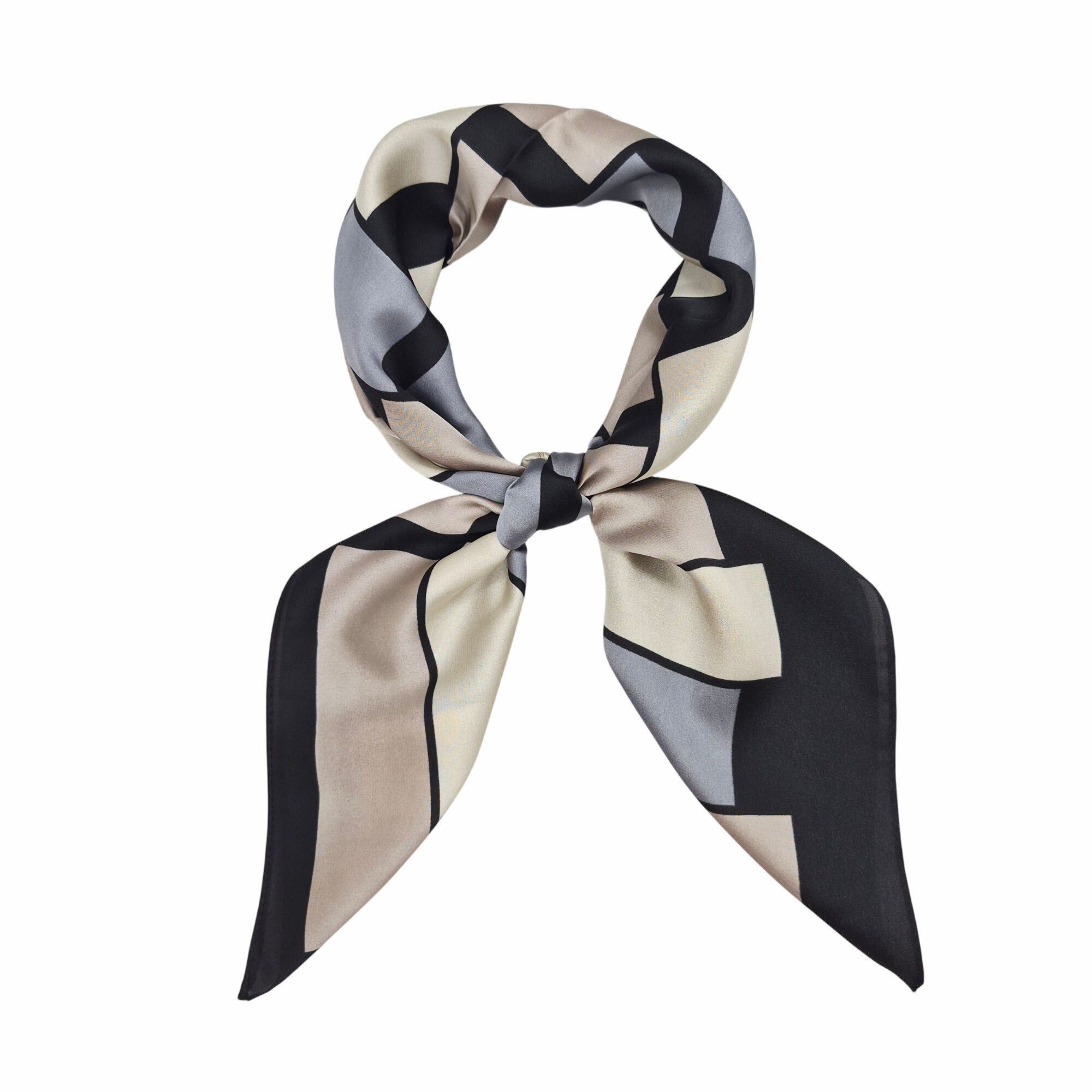 Other ✨Luxury Silky Square Scarf Black Gray Beige Geometric Block Size ONE SIZE - 3 Thumbnail