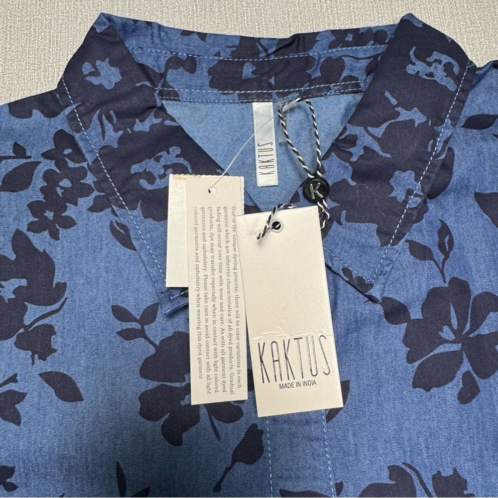 Other NWT New KAKTUS Floral Denim Button Front 3/4 Puff Sleeve Sh Size XXL / US 16-18 / IT 52-54 - 6 Thumbnail