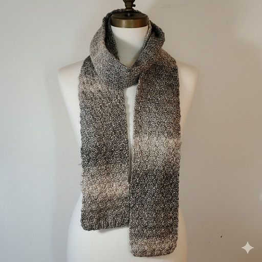 Handmade Handknit 74x5" Scarf Knit Grey Waffle Stitch Ombre Soft Size ONE SIZE - 3 Thumbnail