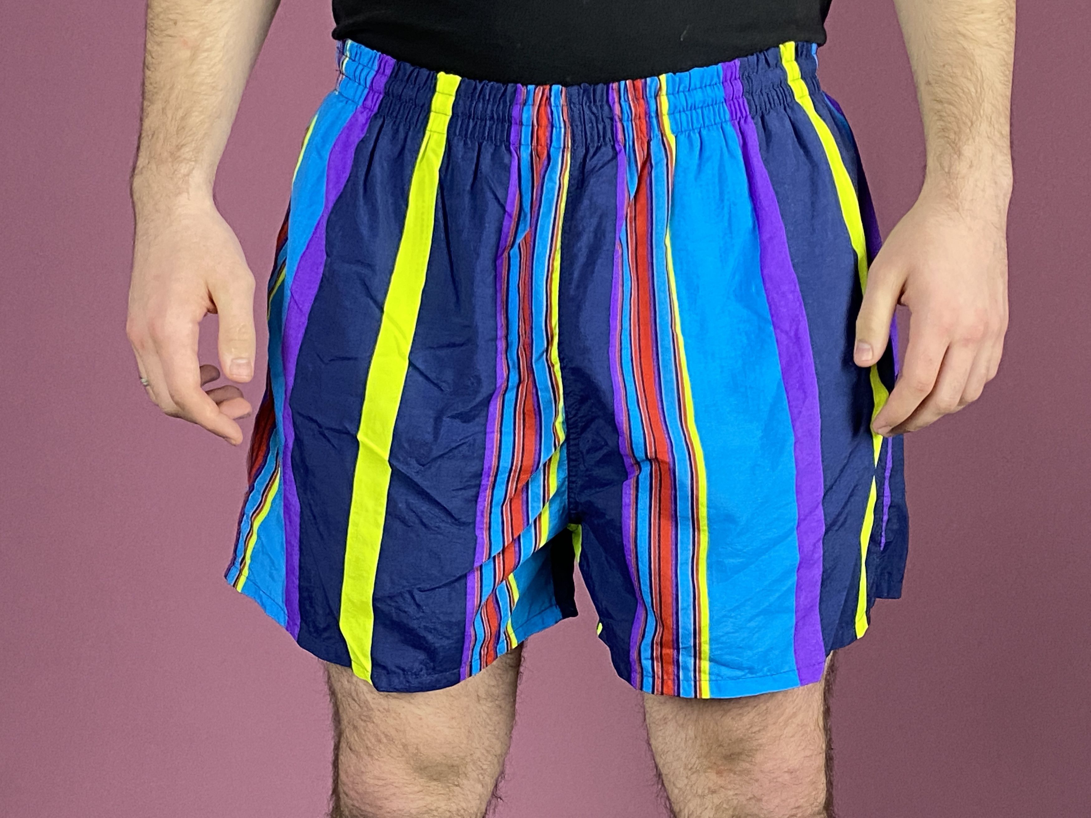 Vintage 90s Vintage Men's Striped Swim Shorts - XXL Size US 36 / EU 52 - 1 Thumbnail