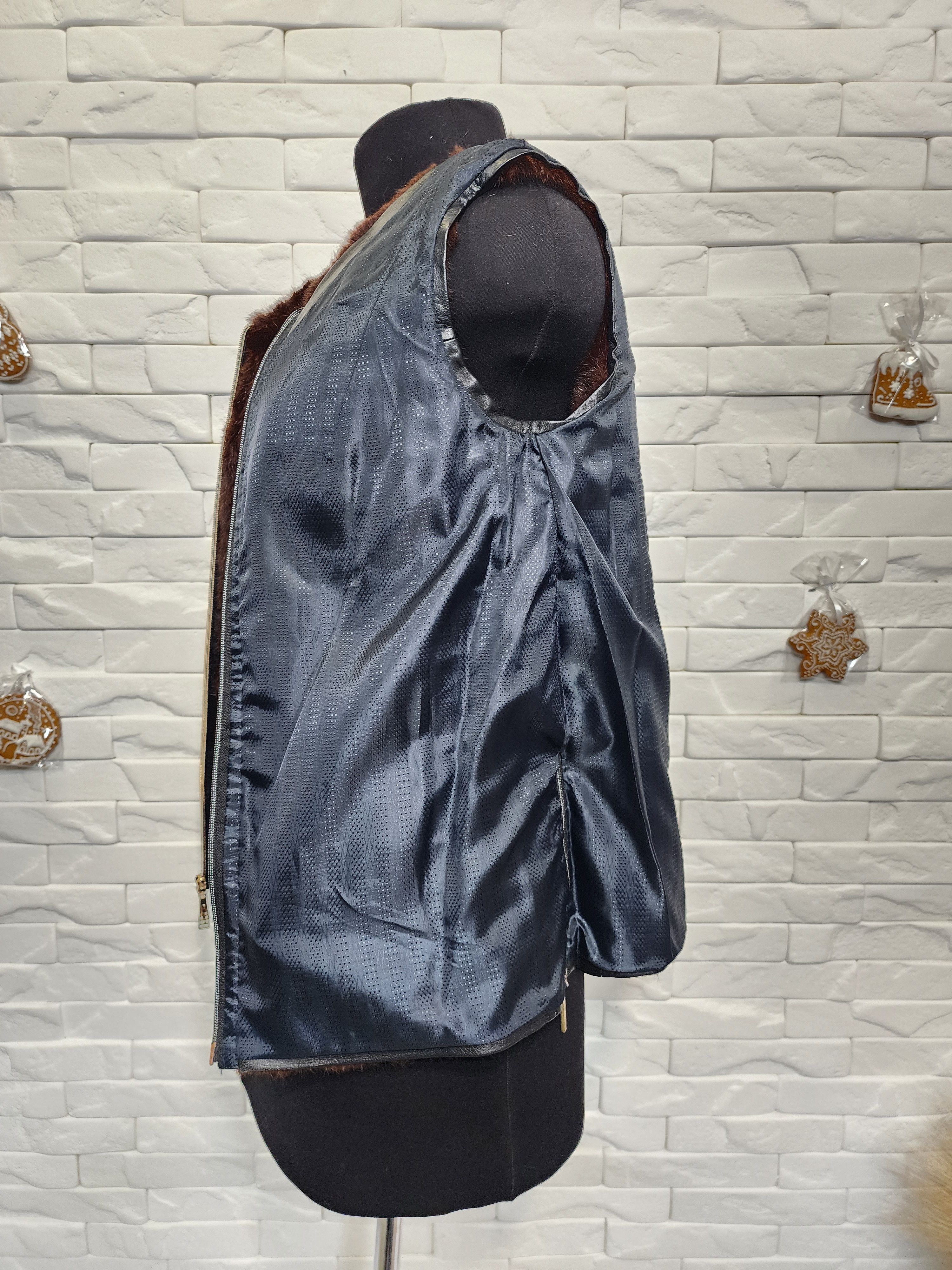 Furla Fur Vest: Brown Leather Trim, Metal Zipper Size L / US 10 / IT 46 - 10 Thumbnail