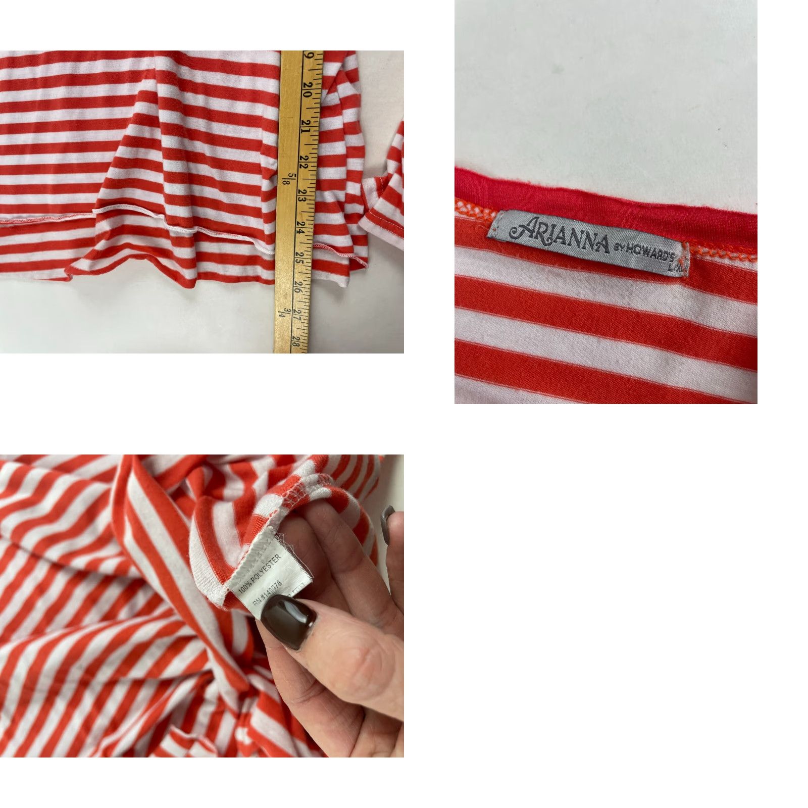 Vintage Arianna by Howard's Shirt Women's Striped Boat Neck T-Shirt Coral White XL Large Red Navy? Size XL / US 12-14 / IT 48-50 - 8 Thumbnail