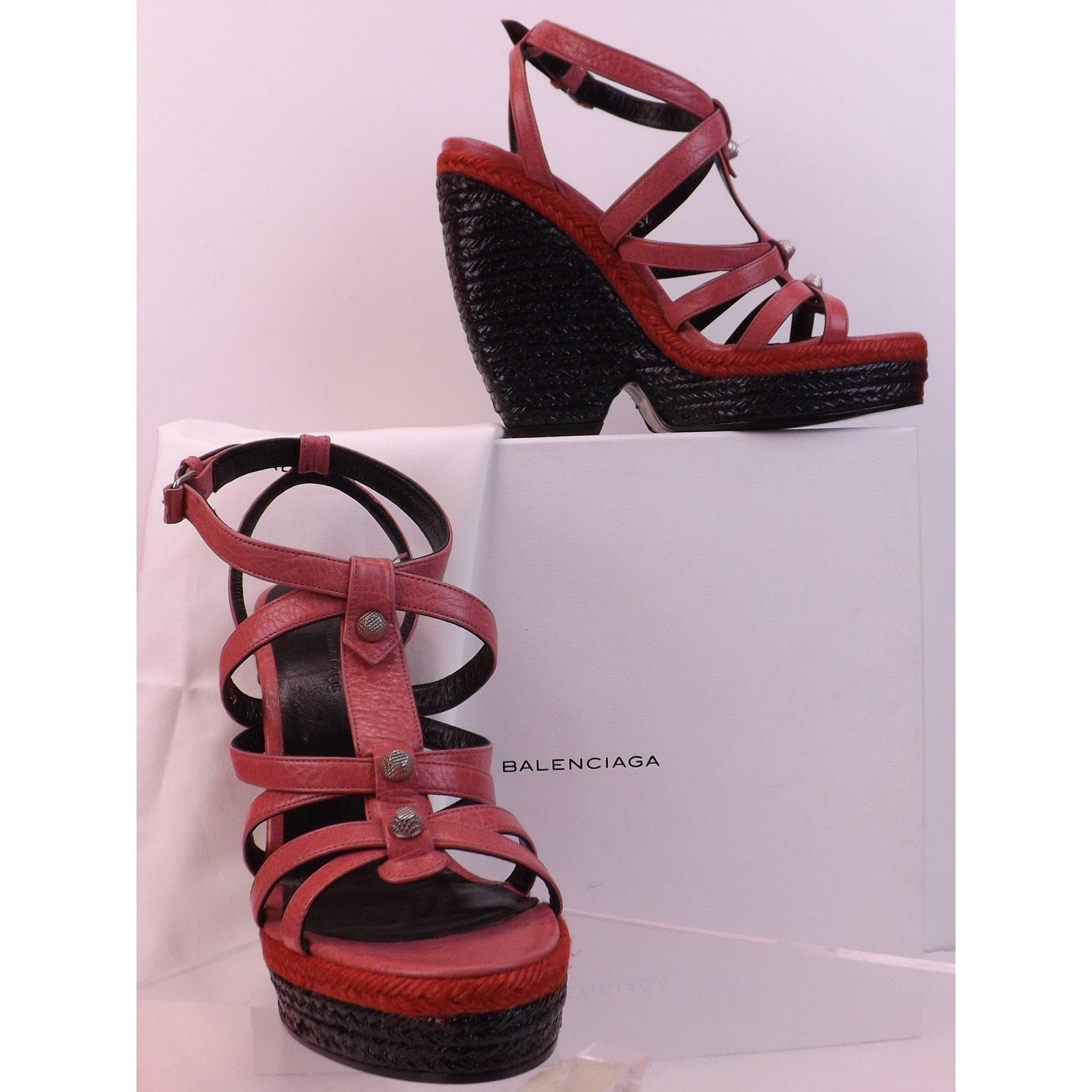 Balenciaga BALENCIAGA ARENA ROSE PINK LEATHER WEDGE STUDDED SANDALS 39 Size US 9 / IT 39 - 7 Thumbnail