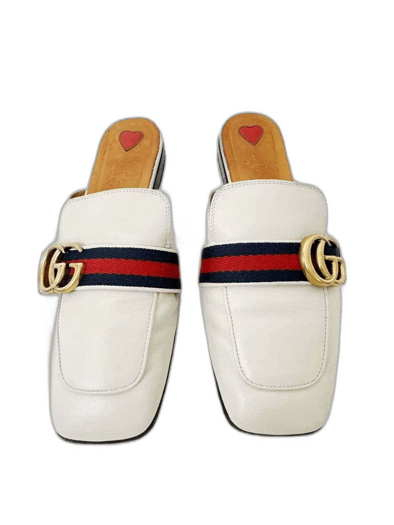 Gucci White Leather Slide Sandals with Logo
