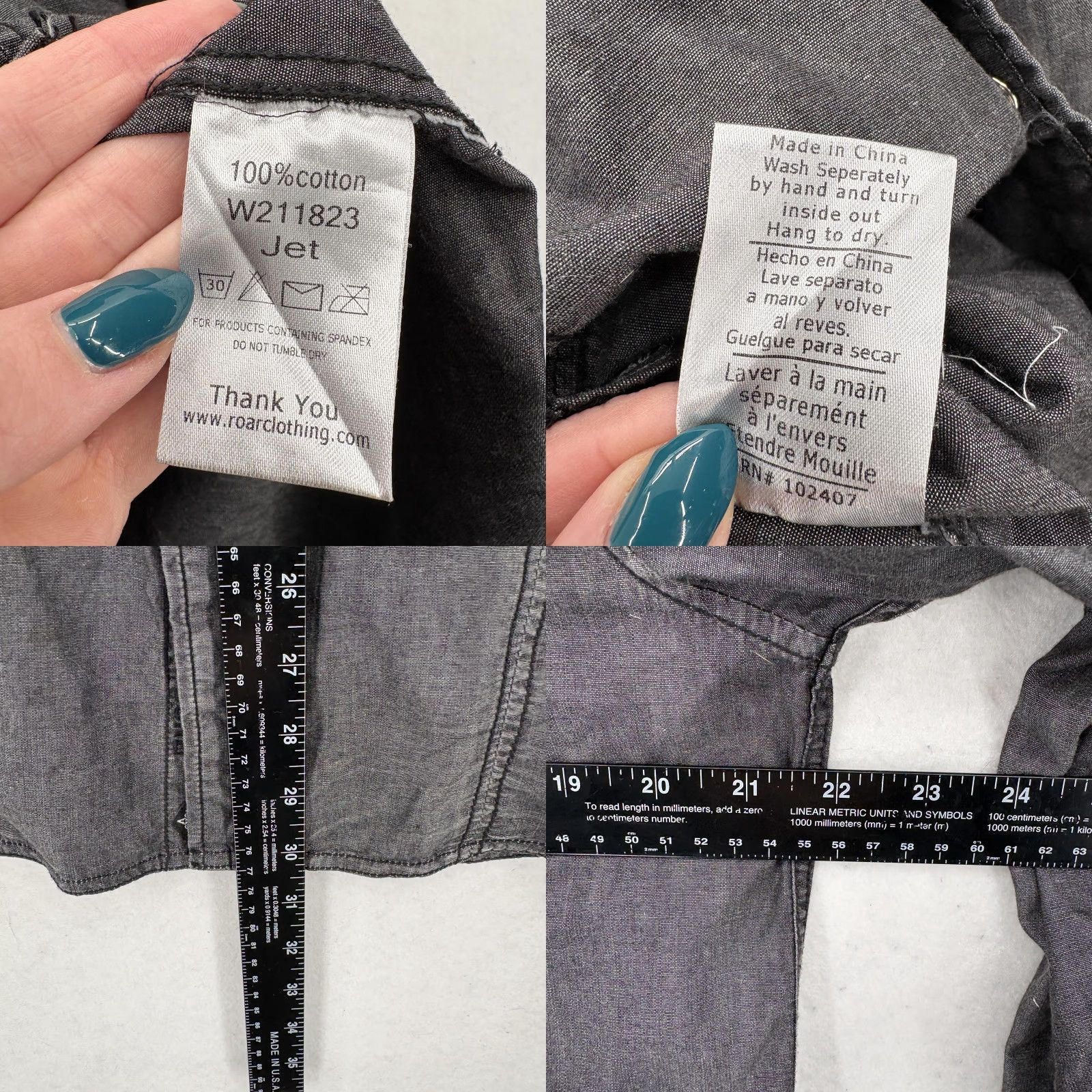 Roar Roar Shirt Mens Large Gray Chambray Long Sleeve Button-Up Applique Grunge Y2K Size US L / EU 52-54 / 3 - 8 Thumbnail