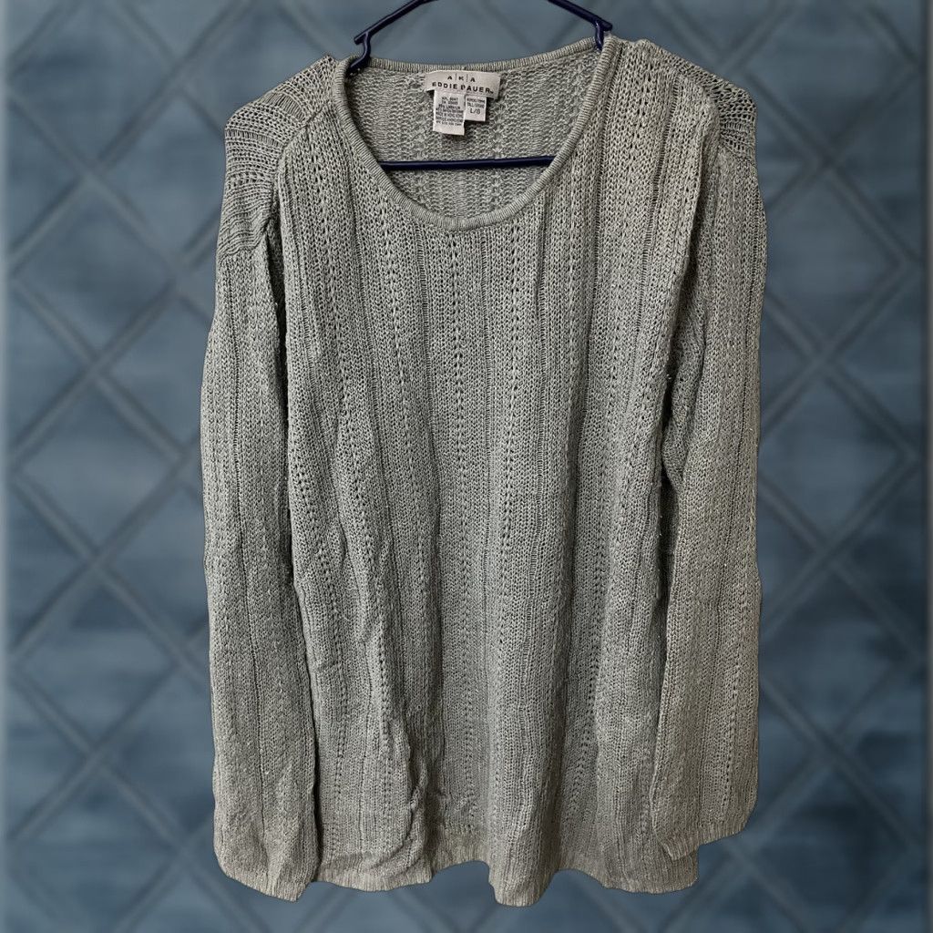 Eddie Bauer VINTAGE Eddie Bauer AKA Sweater Shirt Womens Large Gray Linen Rayon Knit Crew Neck Ribbed 3/4 Sleeve Pullover Size L / US 10 / IT 46 - 1 Thumbnail