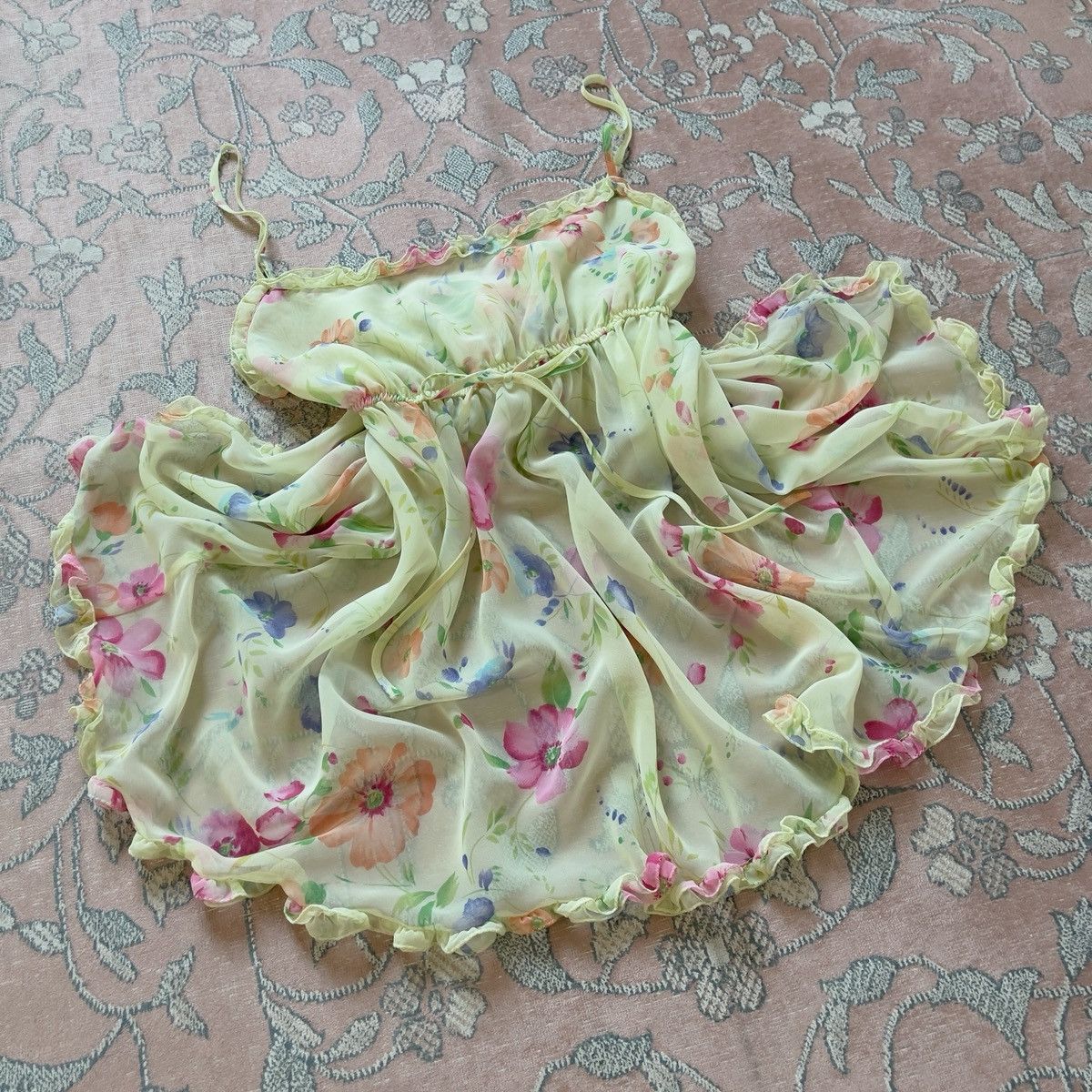 Victoria's Secret Victoria’s Secret 1990s Green Floral Chiffon Slip Dress (XS) Size XS / US 0-2 / IT 36-38 - 6 Thumbnail