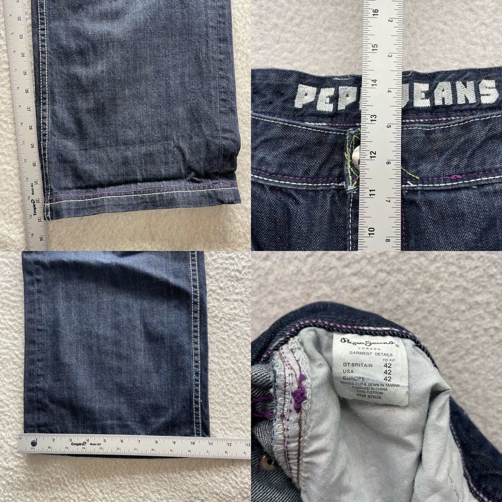 Pepe Jeans VTG Pepe Jeans Jeans Baggy Wide-Leg 42x33 5-Pocket Embroidered Denim Mens 90s Hip Hop Vintage Blue Size US 42 / EU 58 - 9 Thumbnail