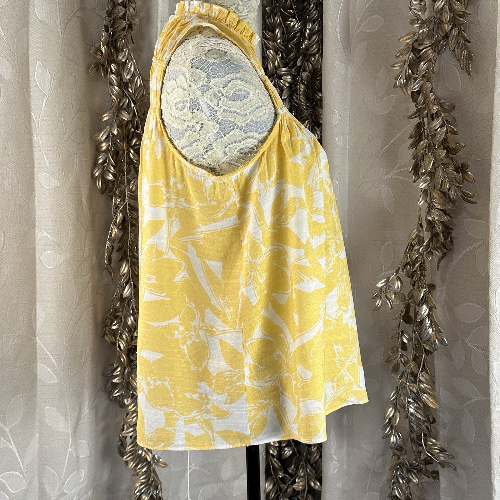 Nine West Nine West Yellow Floral Ruffle Blouse | Medium Cottagecore Size M / US 6-8 / IT 42-44 - 2 Thumbnail