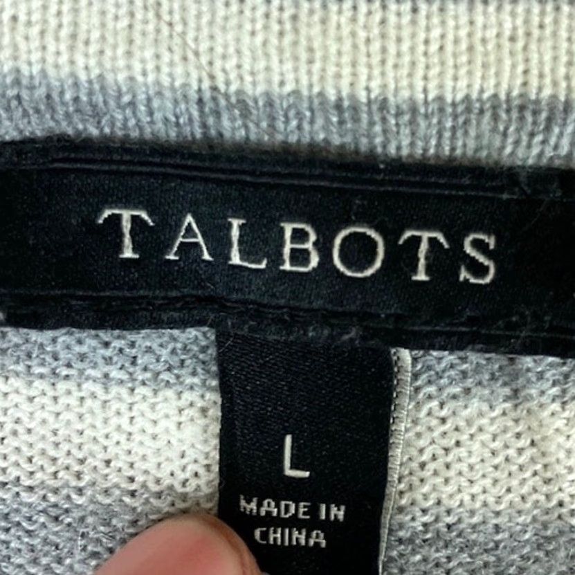 Talbots Talbots Womens Sweater White Gray Striped Open Front Cardigan Lambs Wool Blend L Knit Style Cardigan Women Open Front Knitwear Casual Formal Workwear Size L / US 10 / IT 46 - 6 Thumbnail