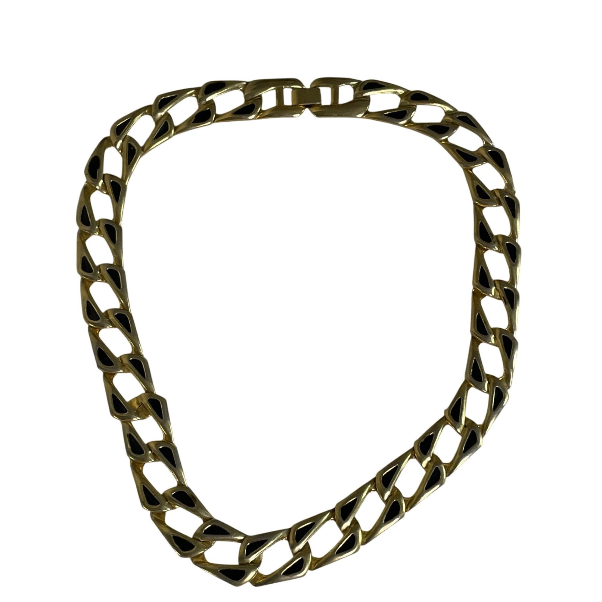 Other Vintage Gold Tone Chain Link Choker Necklace Black Enamel Ac Size ONE SIZE - 1 Thumbnail