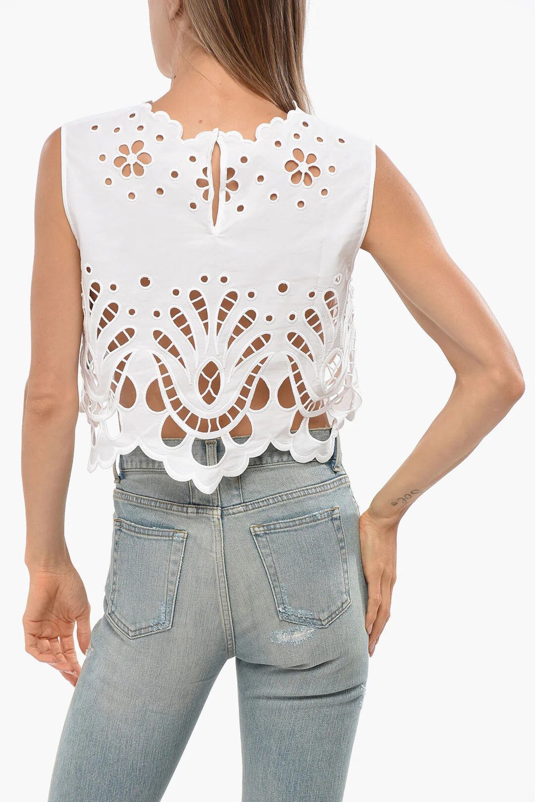 Dolce & Gabbana og1mm0426 Sangallo Crop Top in White Size S / US 4 / IT 40 - 2 Thumbnail