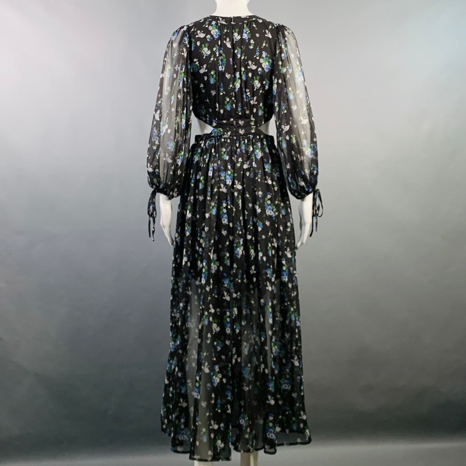 Maje MAJE Black Green Blue Chiffon Floral Cutout Midi Dress Size S / US 4 / IT 40 - 4 Thumbnail