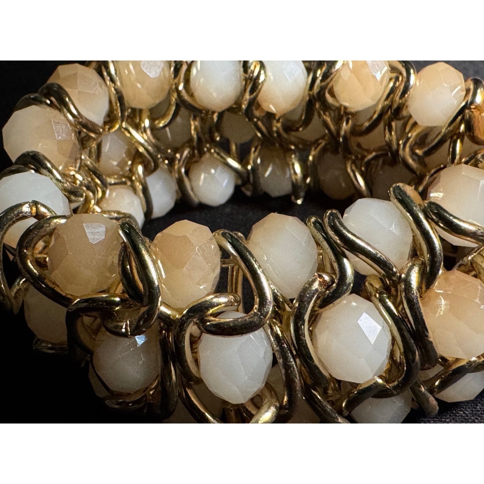 Other Gold Tone Link & Beaded Stretch Bracelet Glass Faceted Beads Size ONE SIZE - 3 Thumbnail