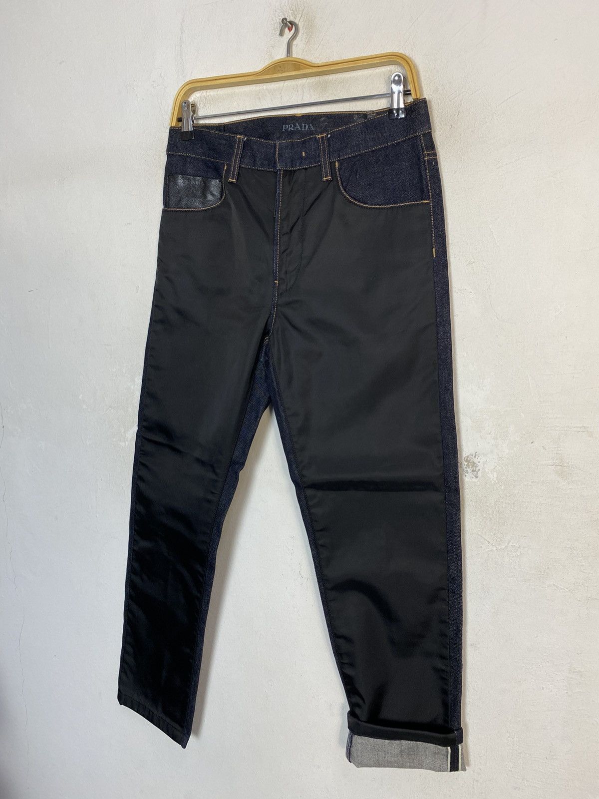 Prada Prada Italy Nylon Black Panel Selvedge Indigo Denim Jeans Size US 29 - 4 Thumbnail