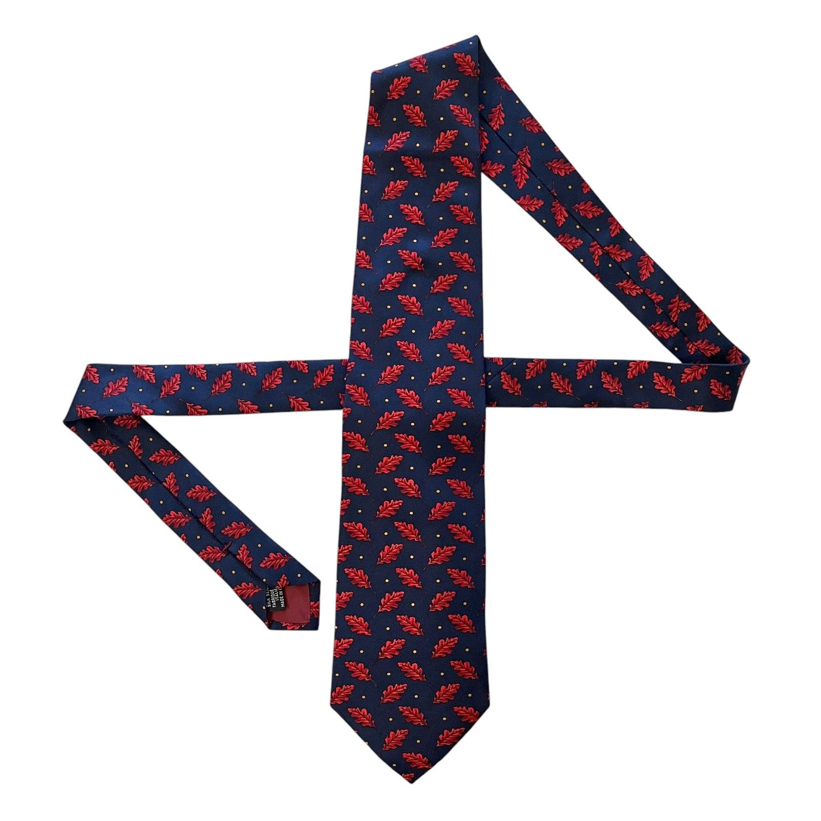 Yves Saint Laurent Yves Saint Laurent YSL Navy Blue Red Leaf Print Silk Tie Size ONE SIZE - 2 Thumbnail