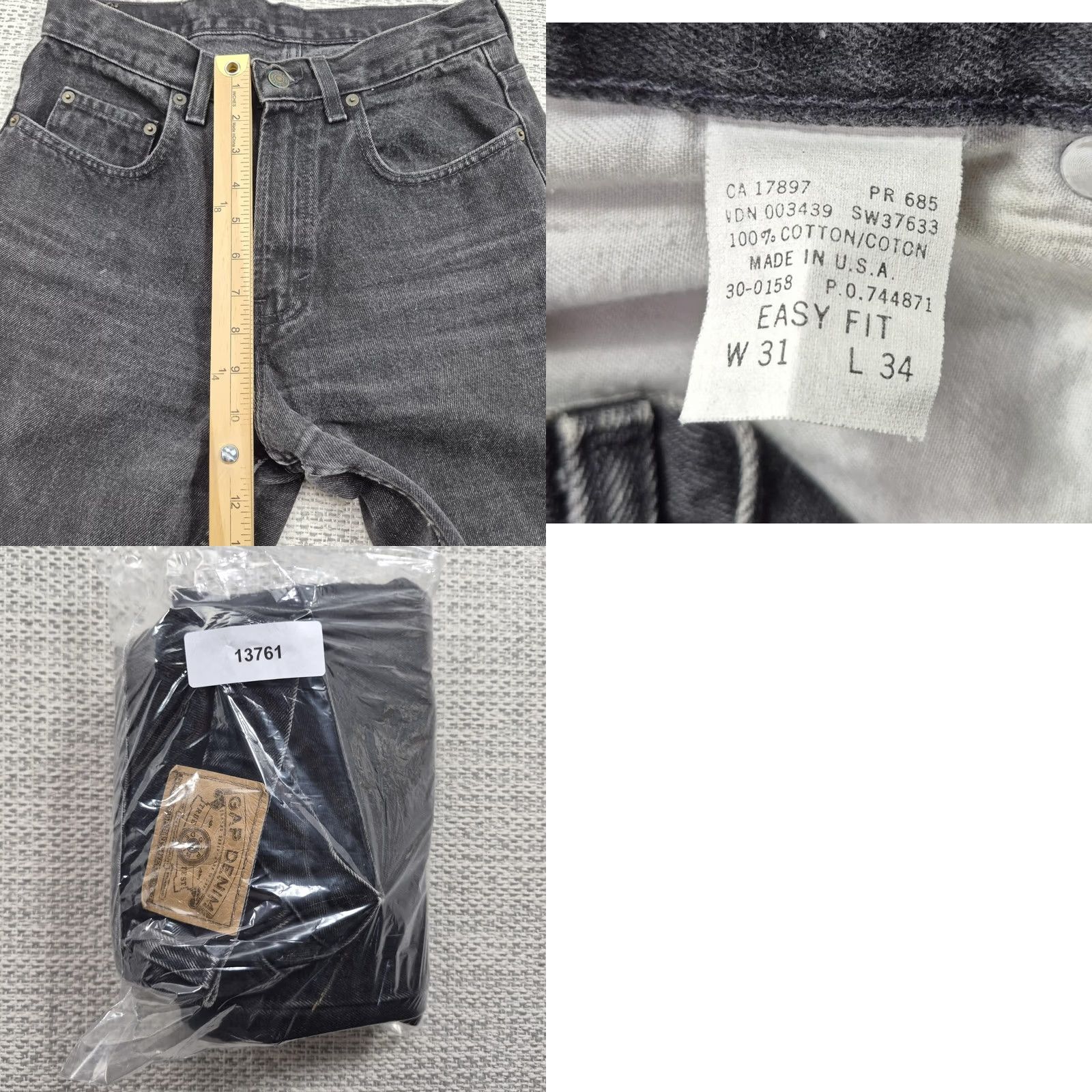 Gap VINTAGE Gap Easy Fit Jeans Mens 31x34 Black Relaxed Straight Denim USA Made 90s 5-Pocket Logo 80s 90s Hipster Retro Size US 31 - 9 Thumbnail