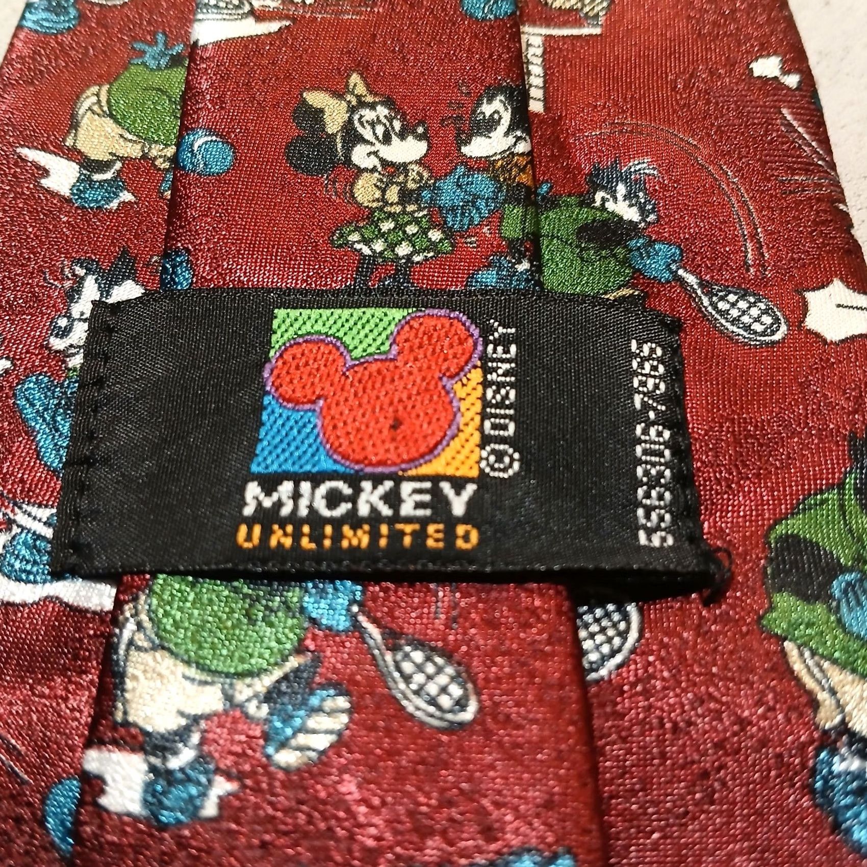 Mickey Unlimited VINTAGE Mickey Unlimited Disney Tie Burgundy Red Polyester 57"-60" Adjustable Logo Men Adult Boys Mens Girls Womens Size ONE SIZE - 5 Thumbnail