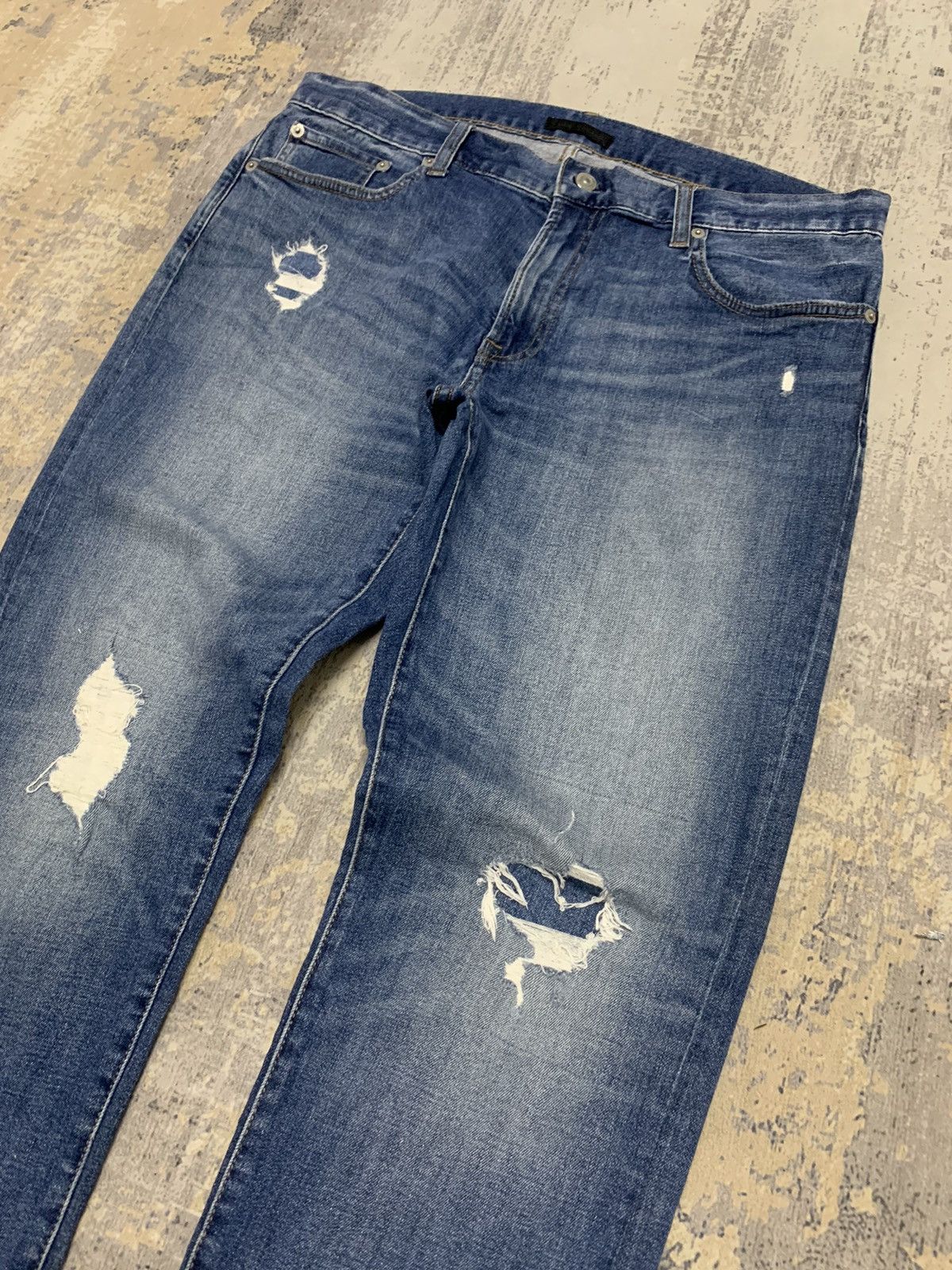 Japanese Brand Uniqlo Archive Style Distressed Slim Fit Denim Pants Size US 35 - 3 Thumbnail