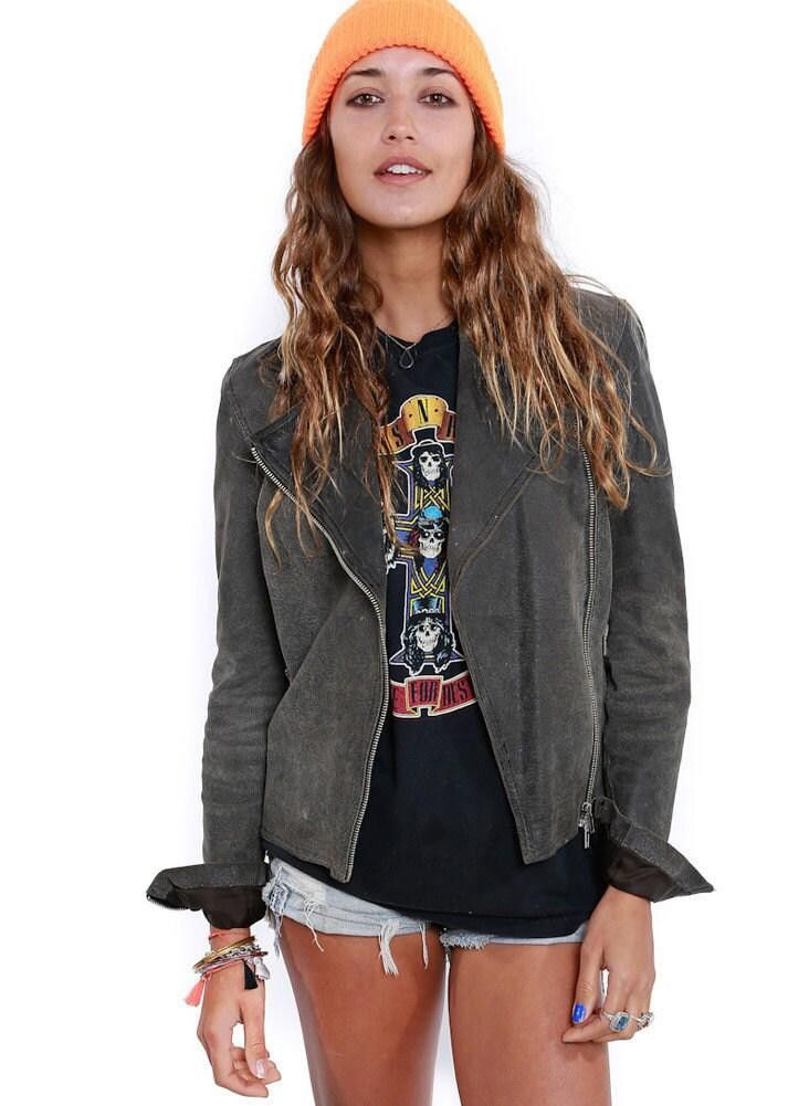 Designer AMAZING Vintage 80s Genuine Leather Rocker Jacket Size M / US 6-8 / IT 42-44 - 2 Thumbnail