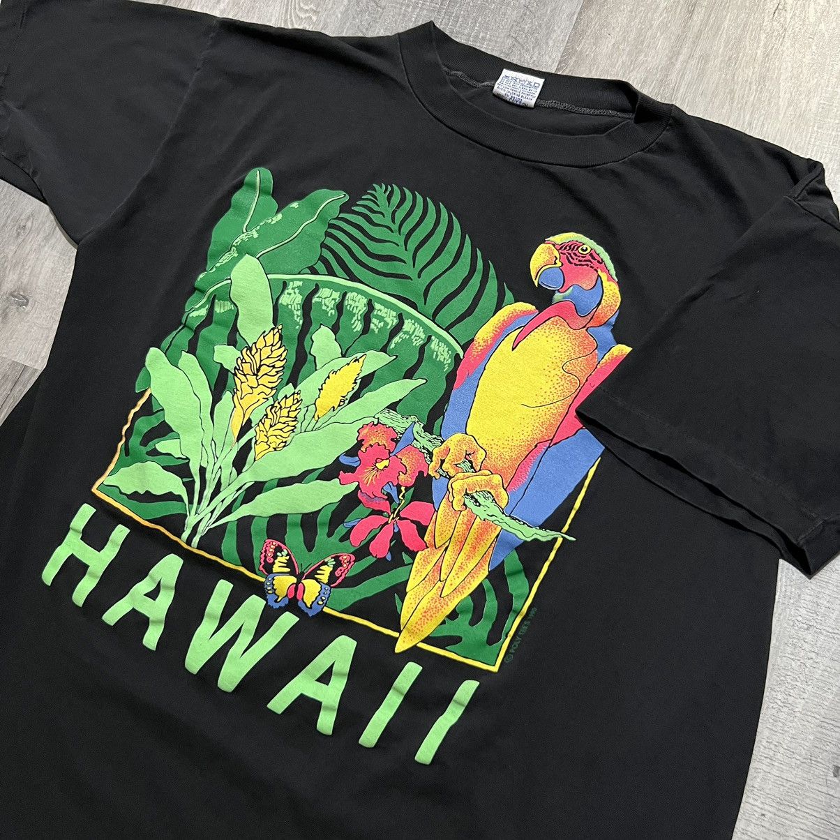 Vintage VTG Poly Tees Hawaii Black 1990 Neon Tropical Parrot Shirt Size US XXL / EU 58 / 5 - 2 Thumbnail
