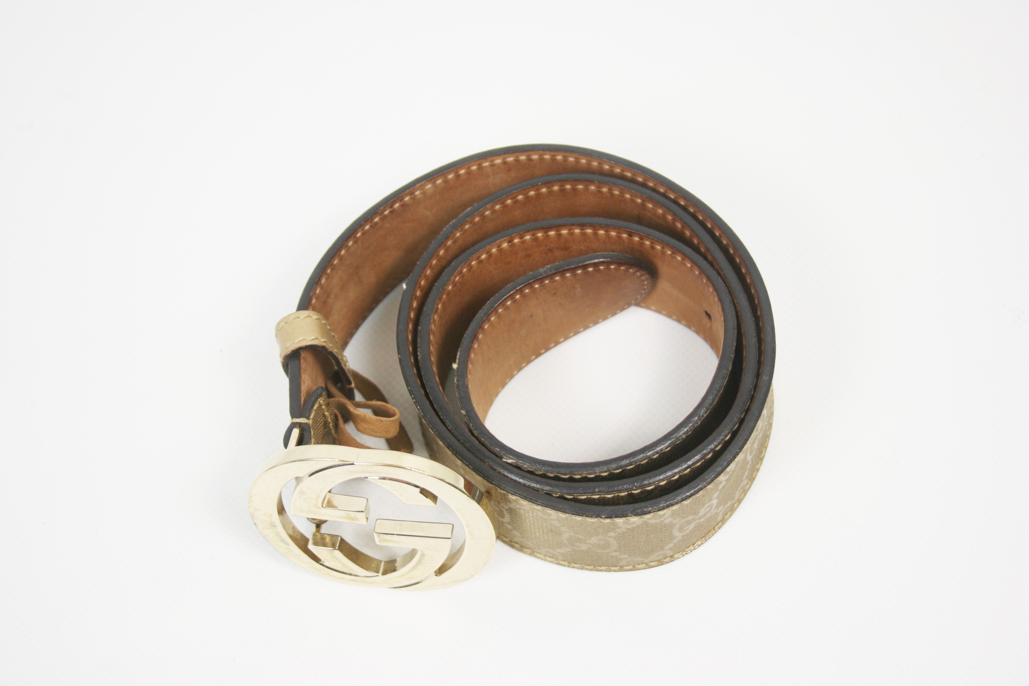 Gucci Gold Imprime Monogram Leather Interlocking Belt Size 36 - 3 Thumbnail