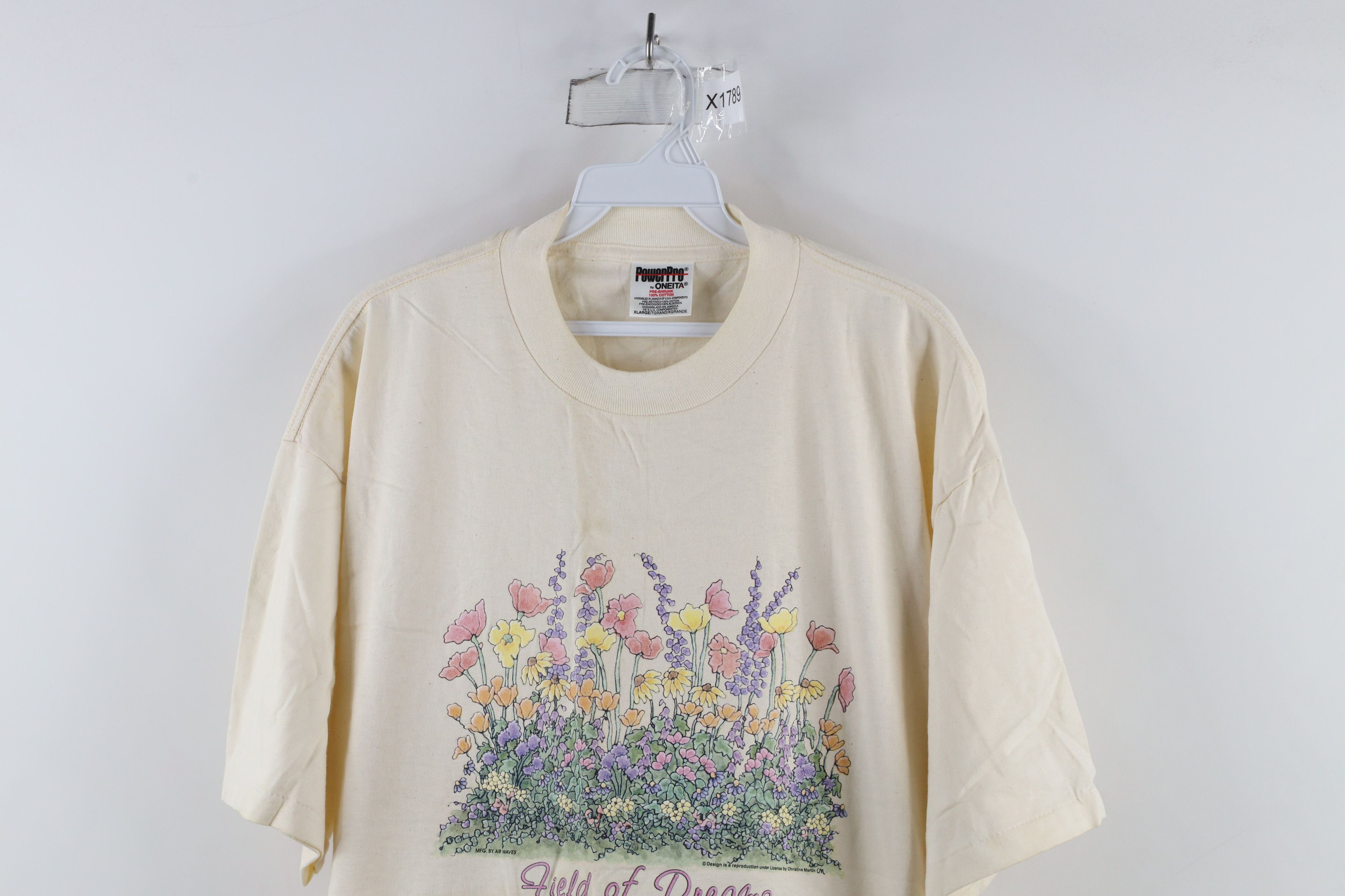 Vintage Vintage 90s Streetwear Field of Dreams Flower T-Shirt Beige Size XL / US 12-14 / IT 48-50 - 2 Thumbnail
