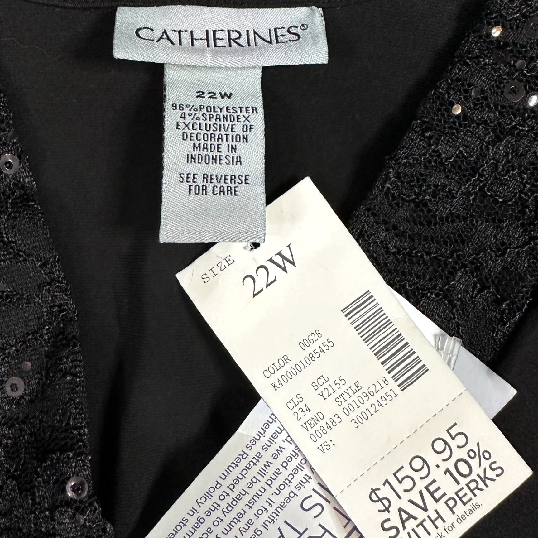 Vintage Catherines Blouse 22W Black Solid 3/4 Sleeve Plus Wrap Womens Top Size 3XL / US 20-22 - 2 Thumbnail