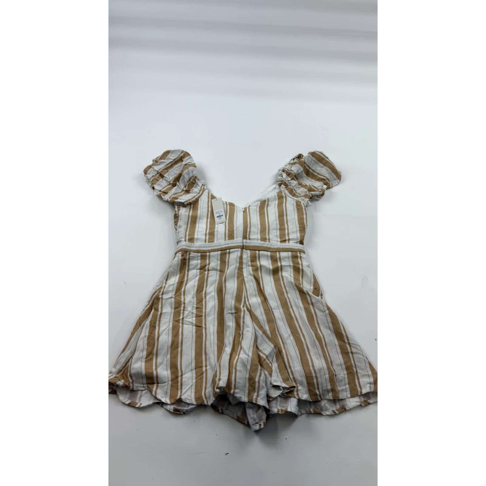 Vintage Mi Ami Romper Womens Small Striped Puff Sleeve Tie Front Francescas NWT Size 28" / US 6 / IT 42 - 4 Thumbnail