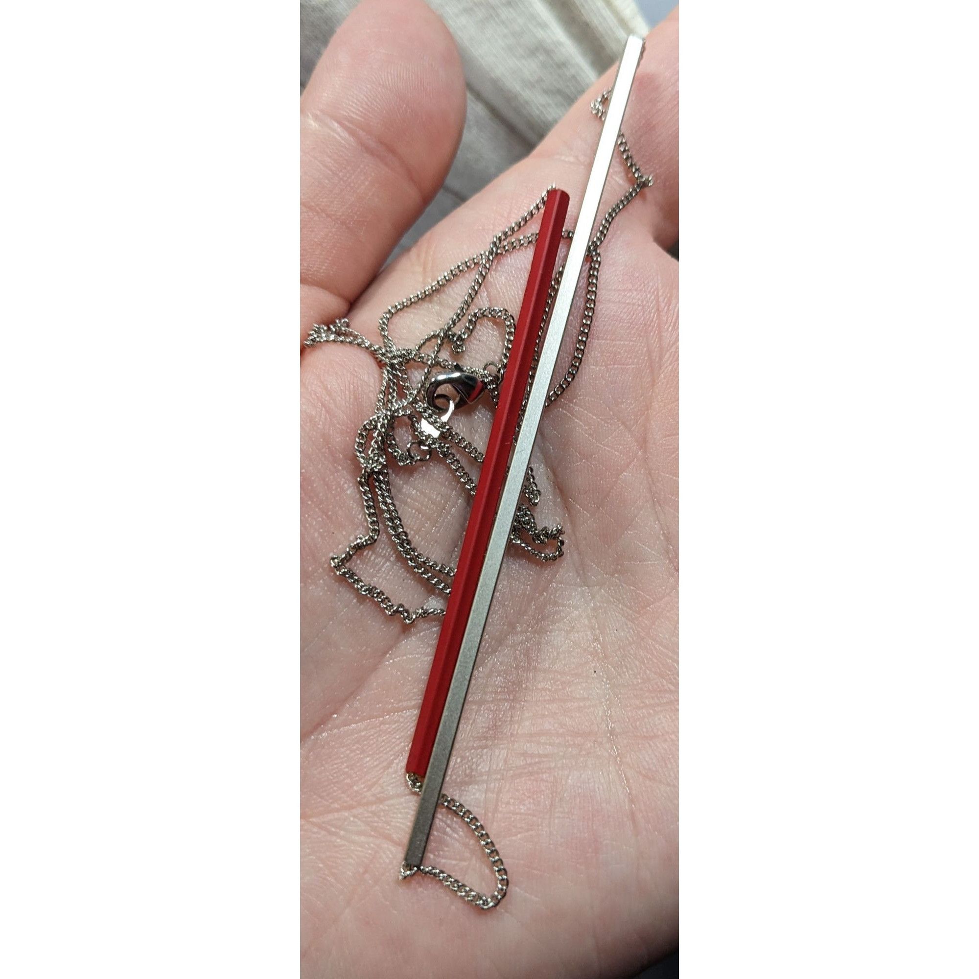 Other Modern Abstract Red And Silver Tone Asymmetrical Tube On Cha Size ONE SIZE - 3 Thumbnail