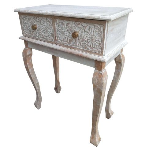 Designer × Homemade 2 Drawer Mango Wood Console Table with Floral Carved Front, Size US L / EU 52-54 / 3 - 7 Thumbnail