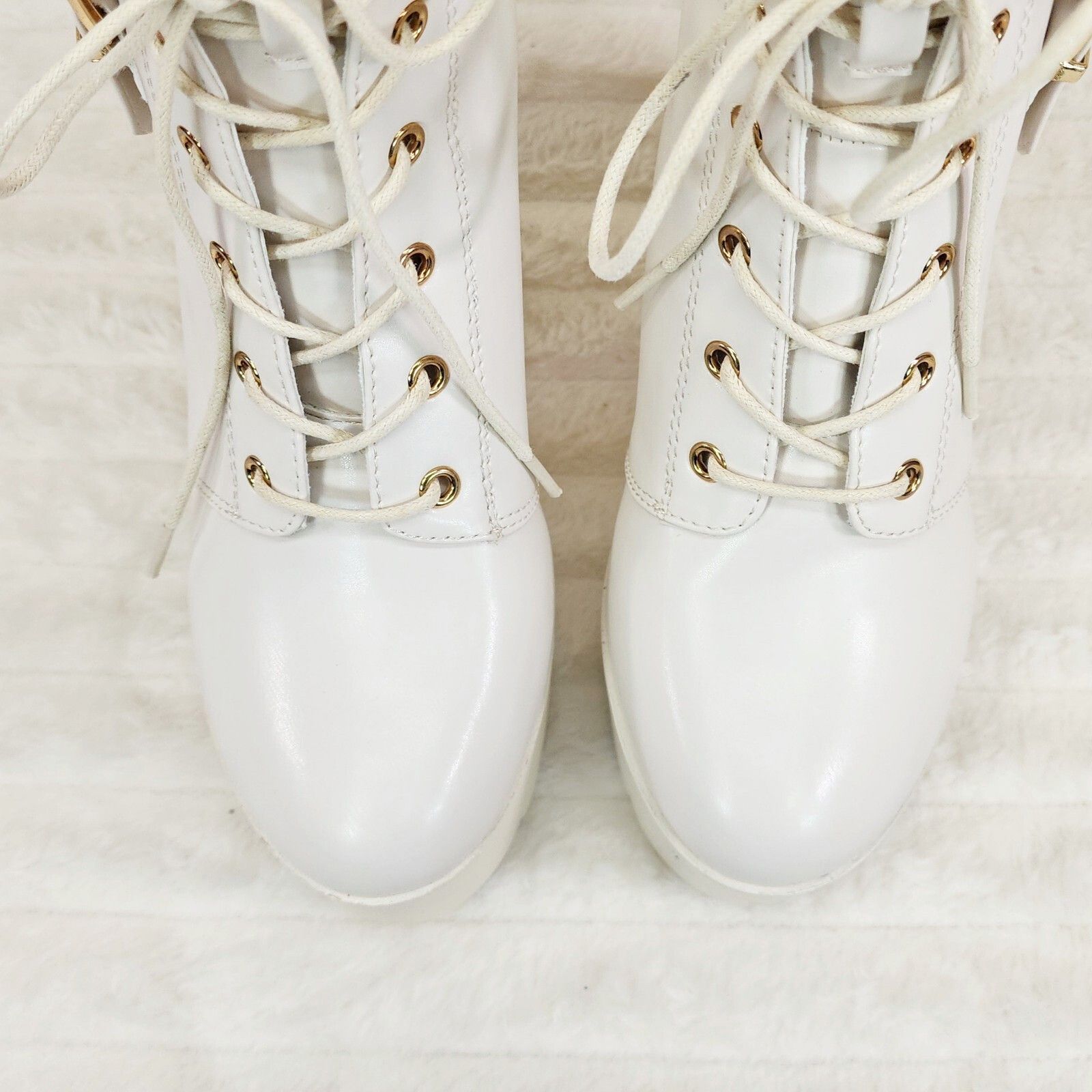 Other Linda Off White Chunky Block Heel Lave Up Ankle Boots Brand Size US 9 / IT 39 - 5 Thumbnail