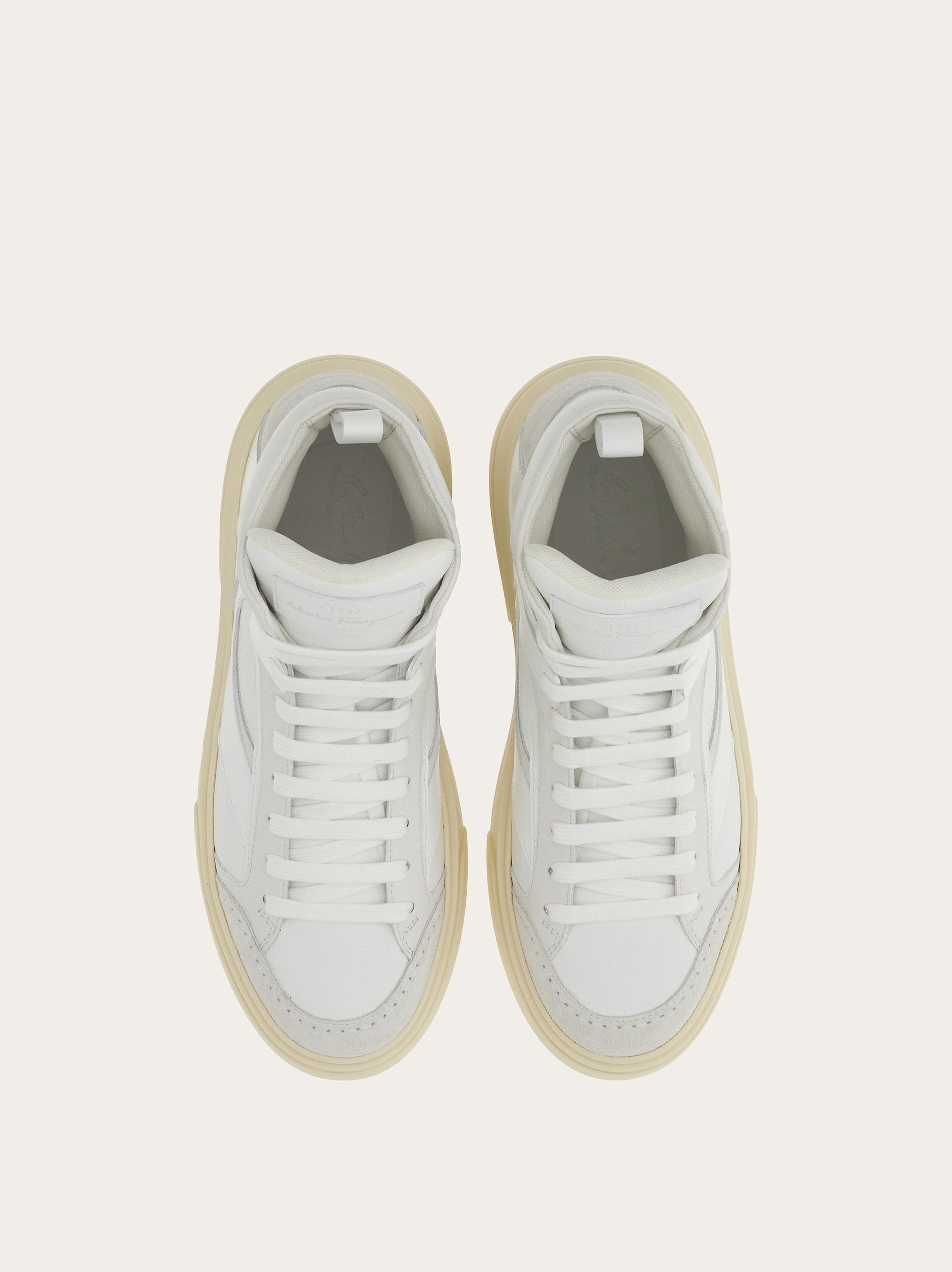 Salvatore Ferragamo o1s1rm0724 Leather Hi-Top Sneakers in White Size US 12.5 / EU 45-46 - 3 Thumbnail