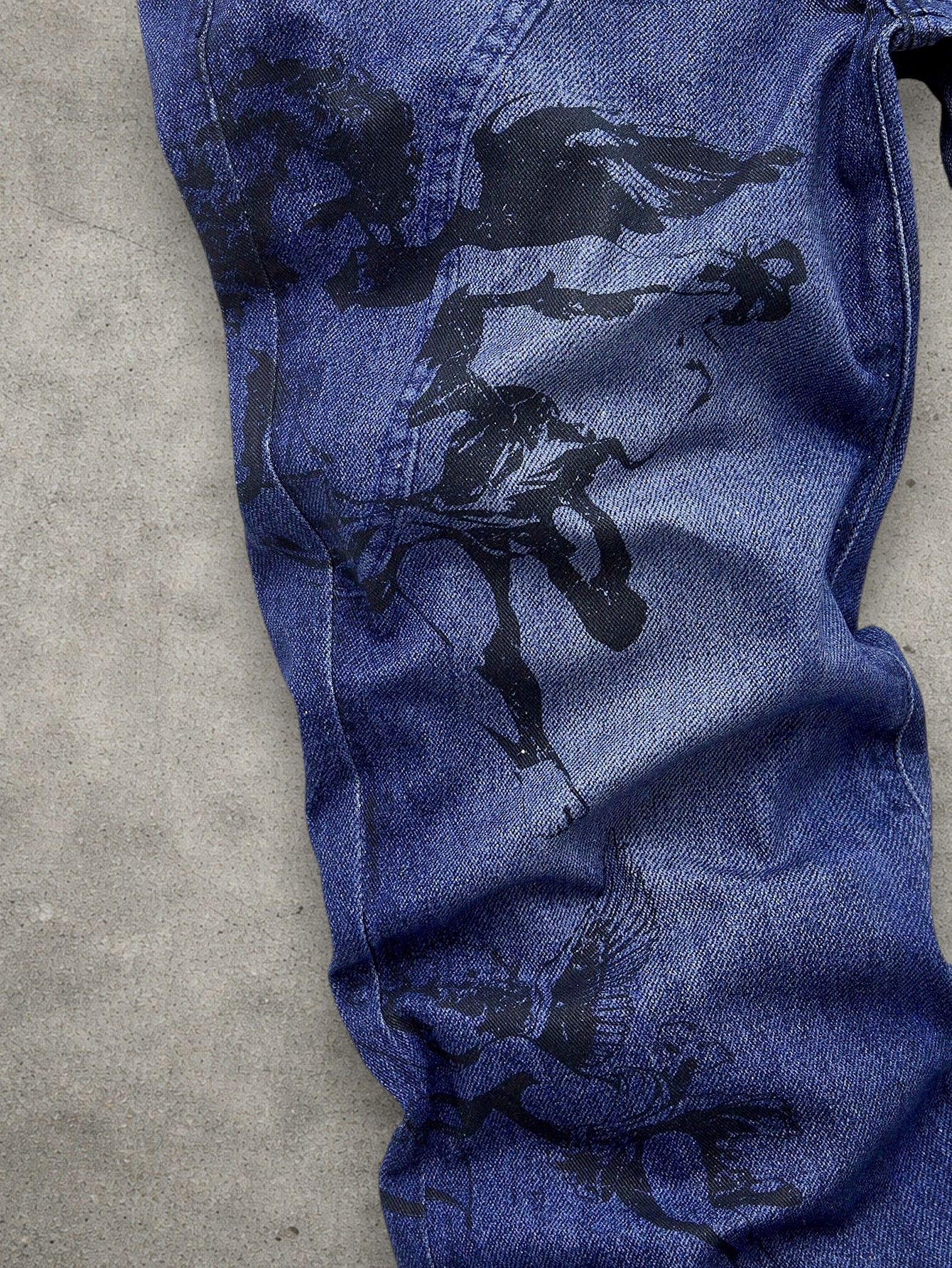 Japanese Brand Slim stacked graphic jeans Size US 32 / EU 48 - 3 Thumbnail