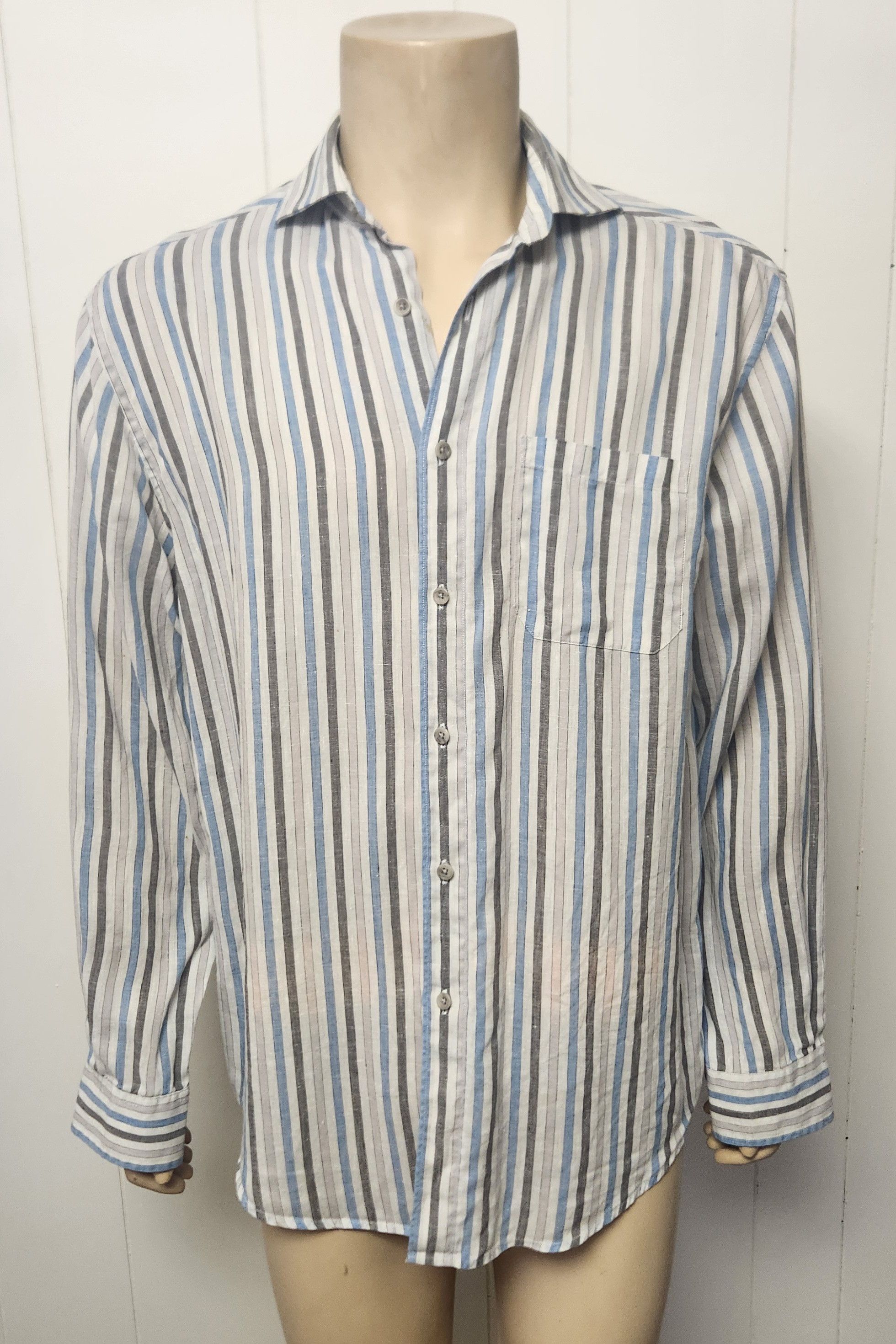 Joseph Abboud men's linen shirt M Joseph Abboud blue grey stripe Size US M / EU 48-50 / 2 - 1 Thumbnail